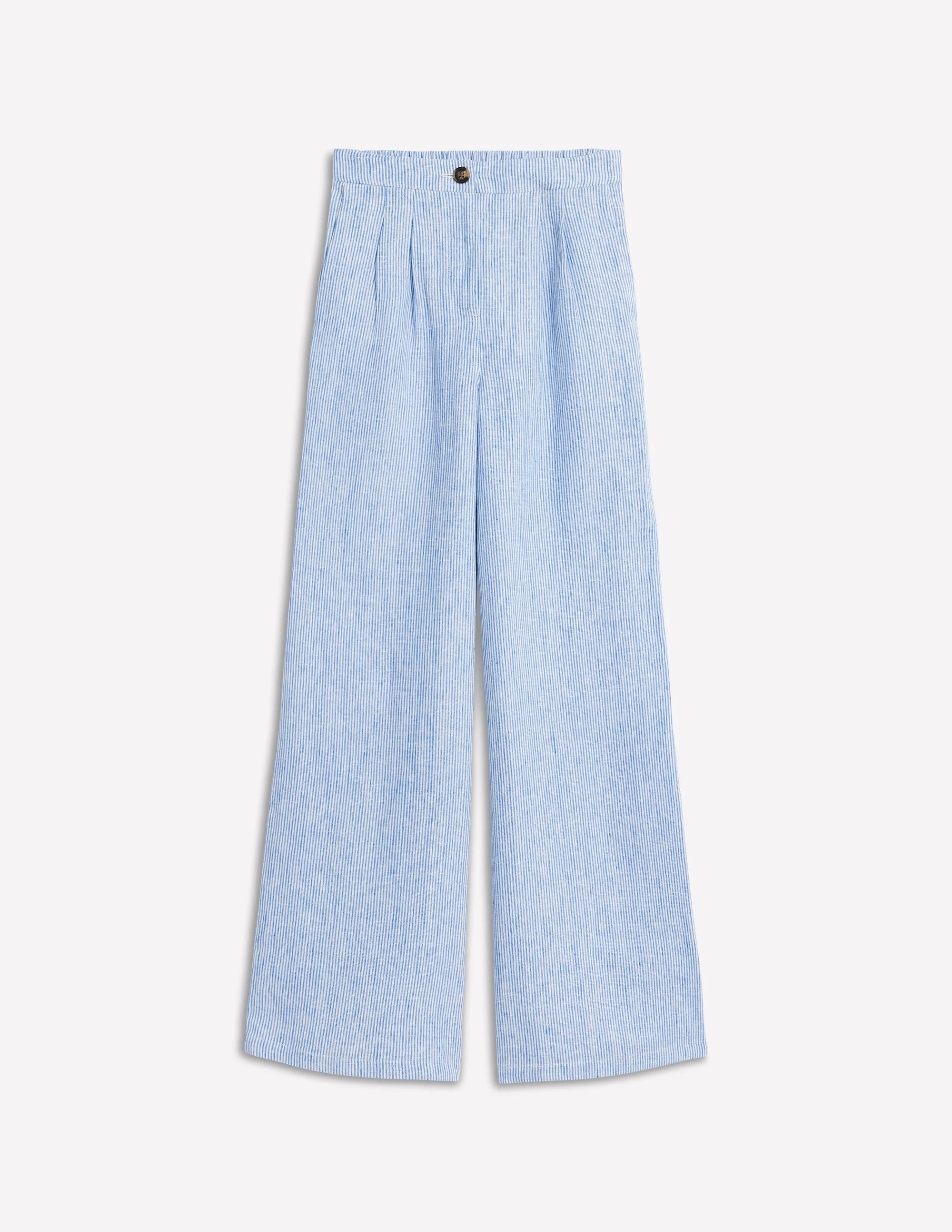 Dulwich Linen Trousers-Kingfisher Blue Fine Stripe - Image 9