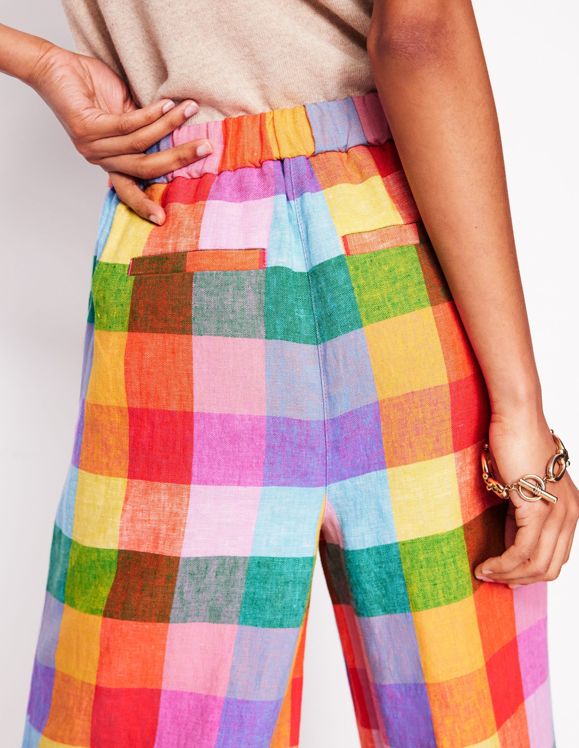 Dulwich Linen Trousers-Rainbow Multigingham - Image 3