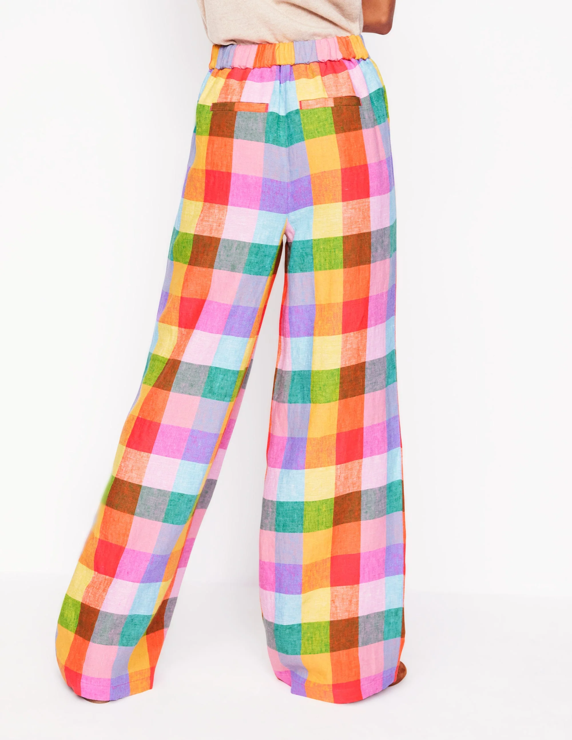 Dulwich Linen Trousers-Rainbow Multigingham - Image 5
