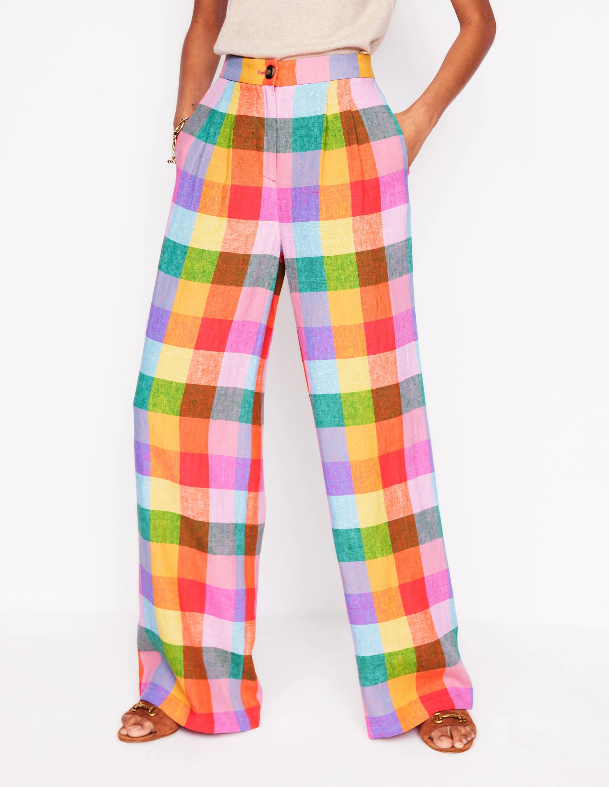 Dulwich Linen Trousers-Rainbow Multigingham - Image 6