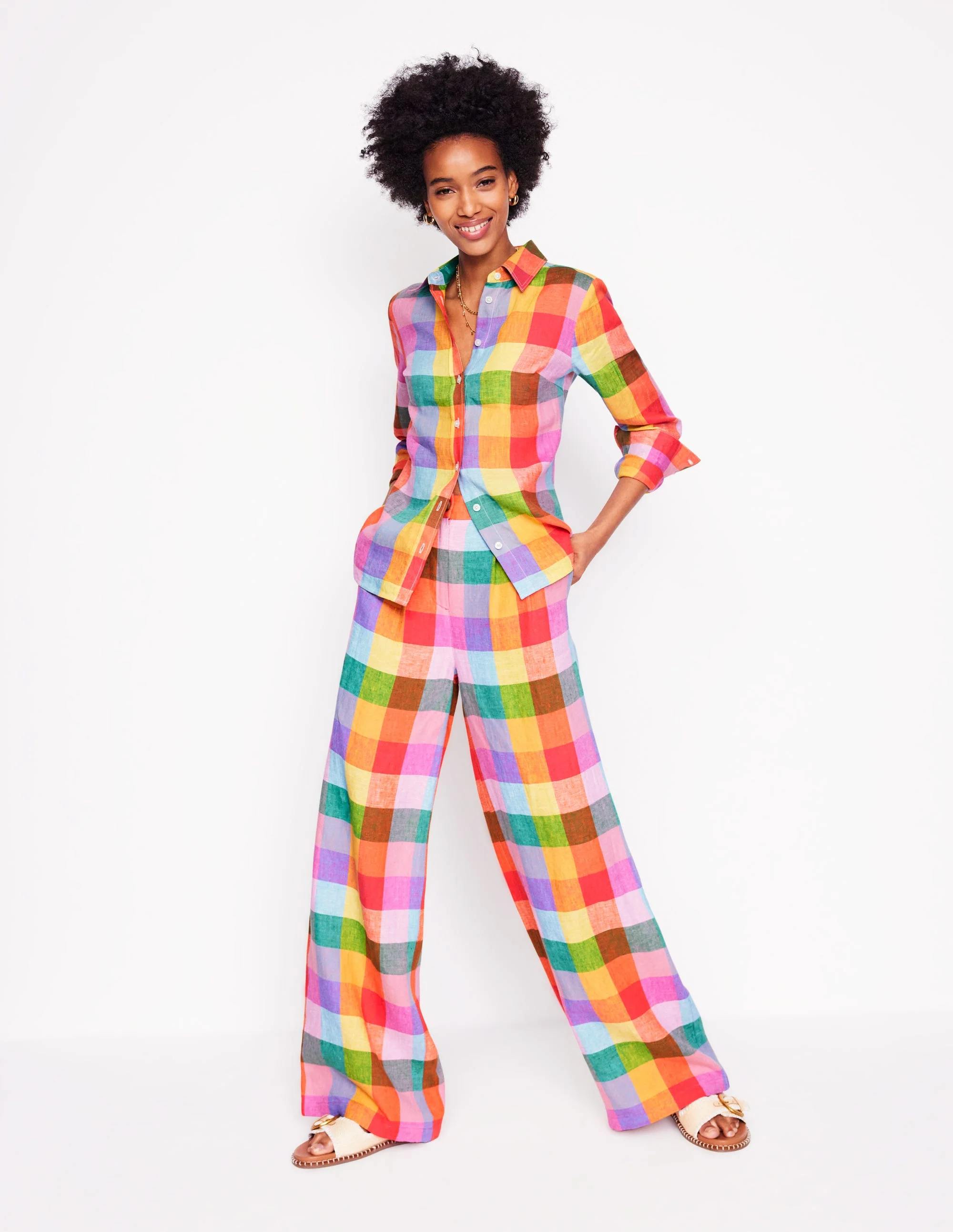 Dulwich Linen Trousers-Rainbow Multigingham - Image 7