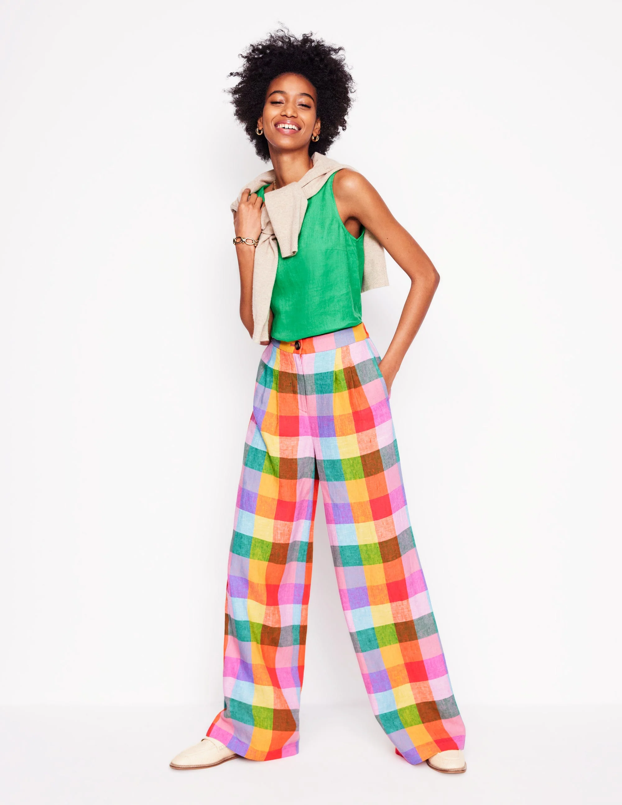 Dulwich Linen Trousers-Rainbow Multigingham - Image 8