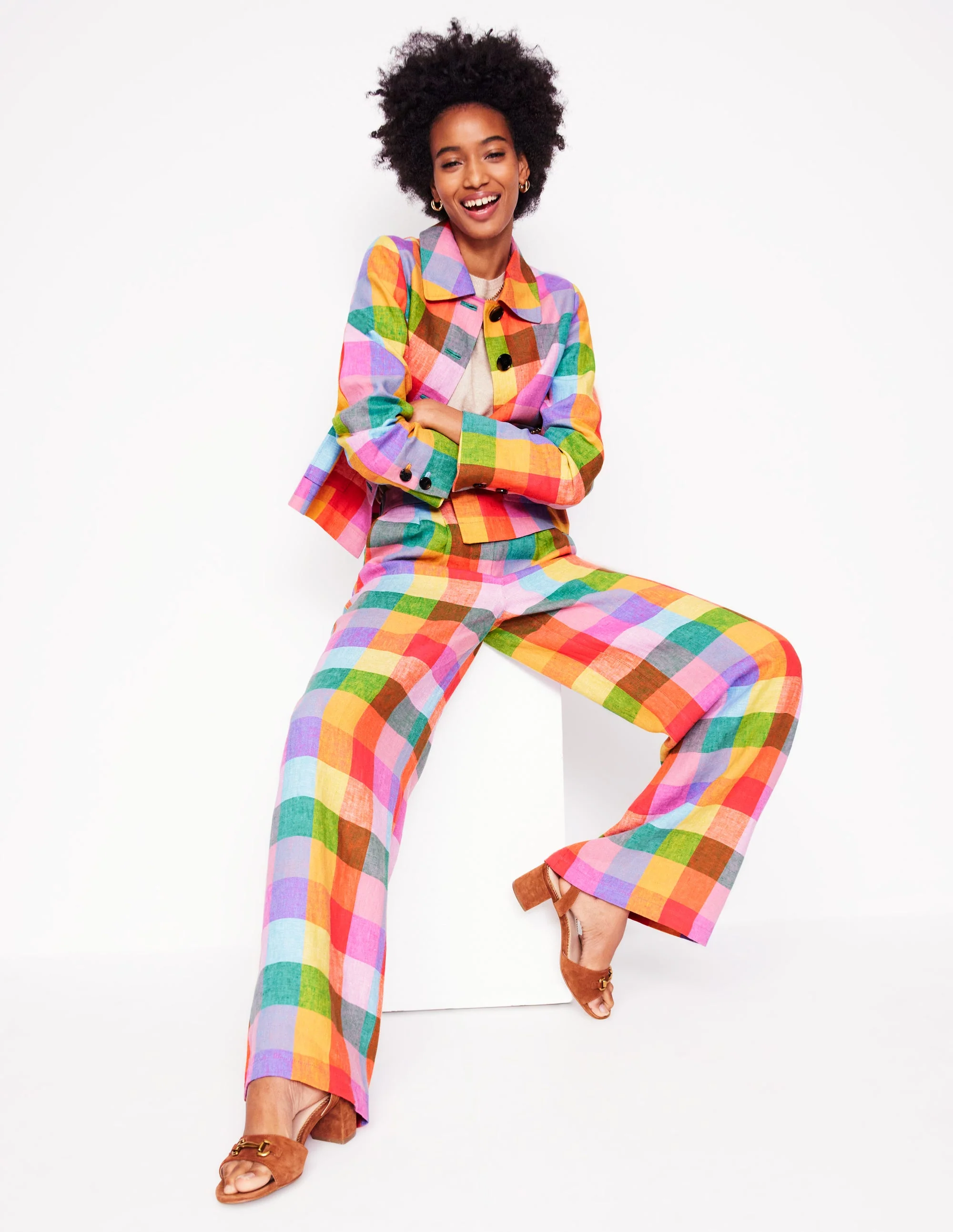 Dulwich Linen Trousers-Rainbow Multigingham - Image 9