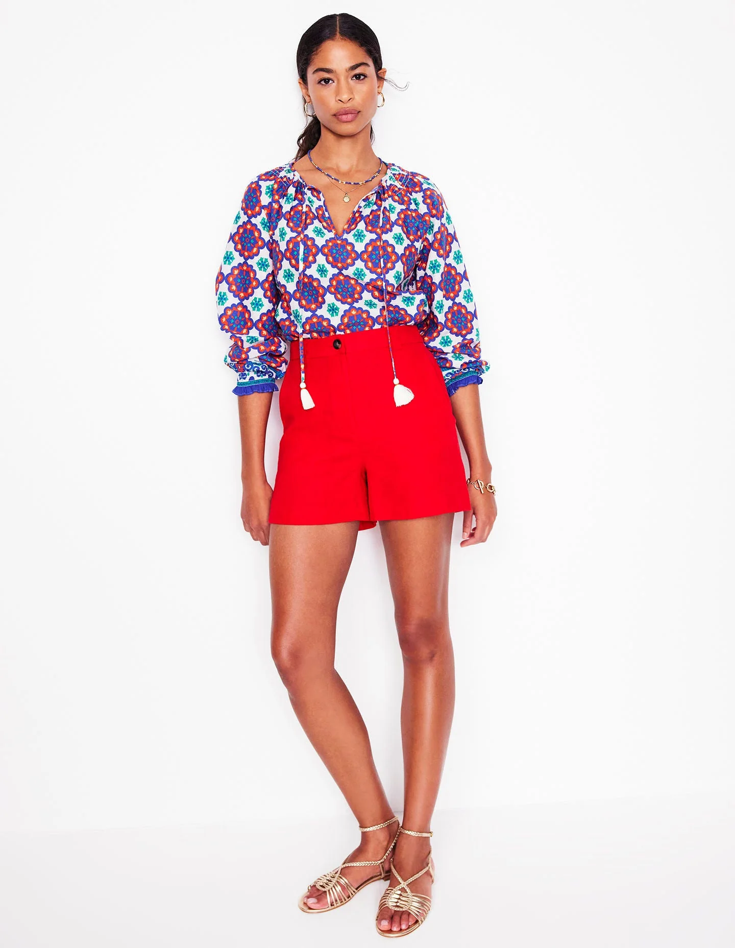 Easy Cotton Blouse-Bright Blue, Bloom Geo - Image 3