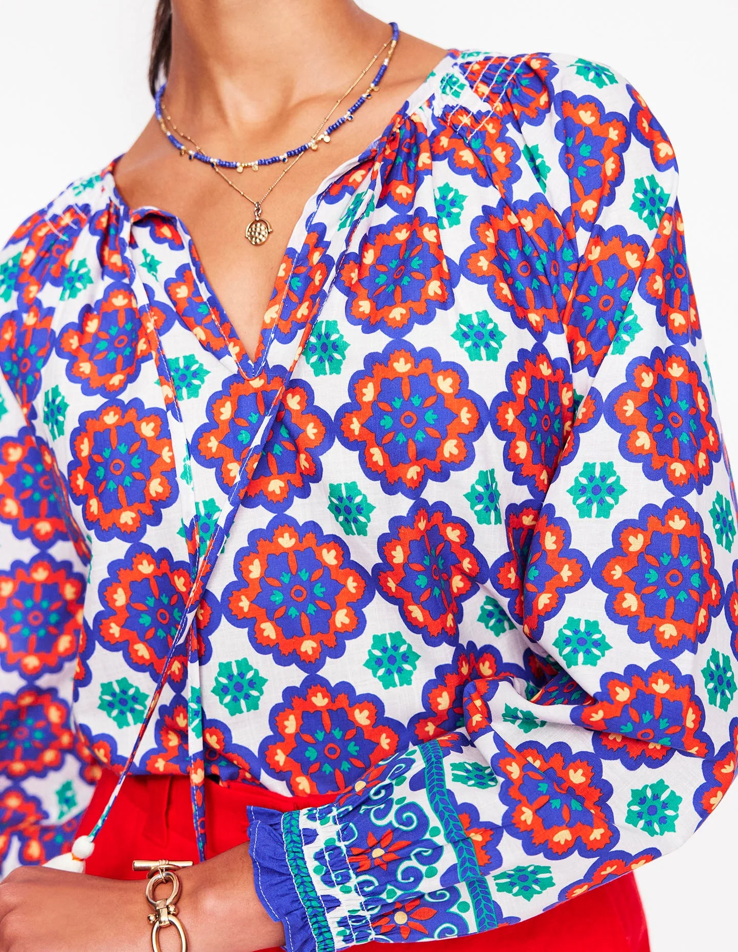 Easy Cotton Blouse-Bright Blue, Bloom Geo - Image 4