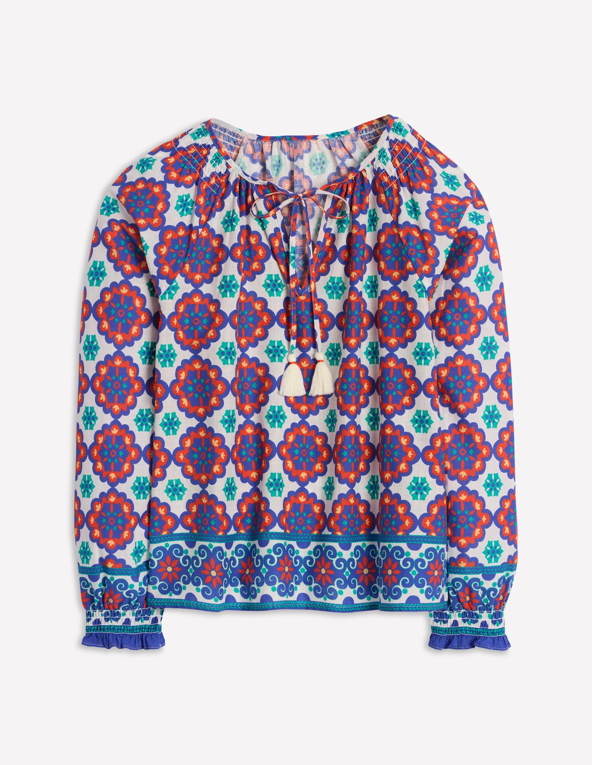 Easy Cotton Blouse-Bright Blue, Bloom Geo - Image 7