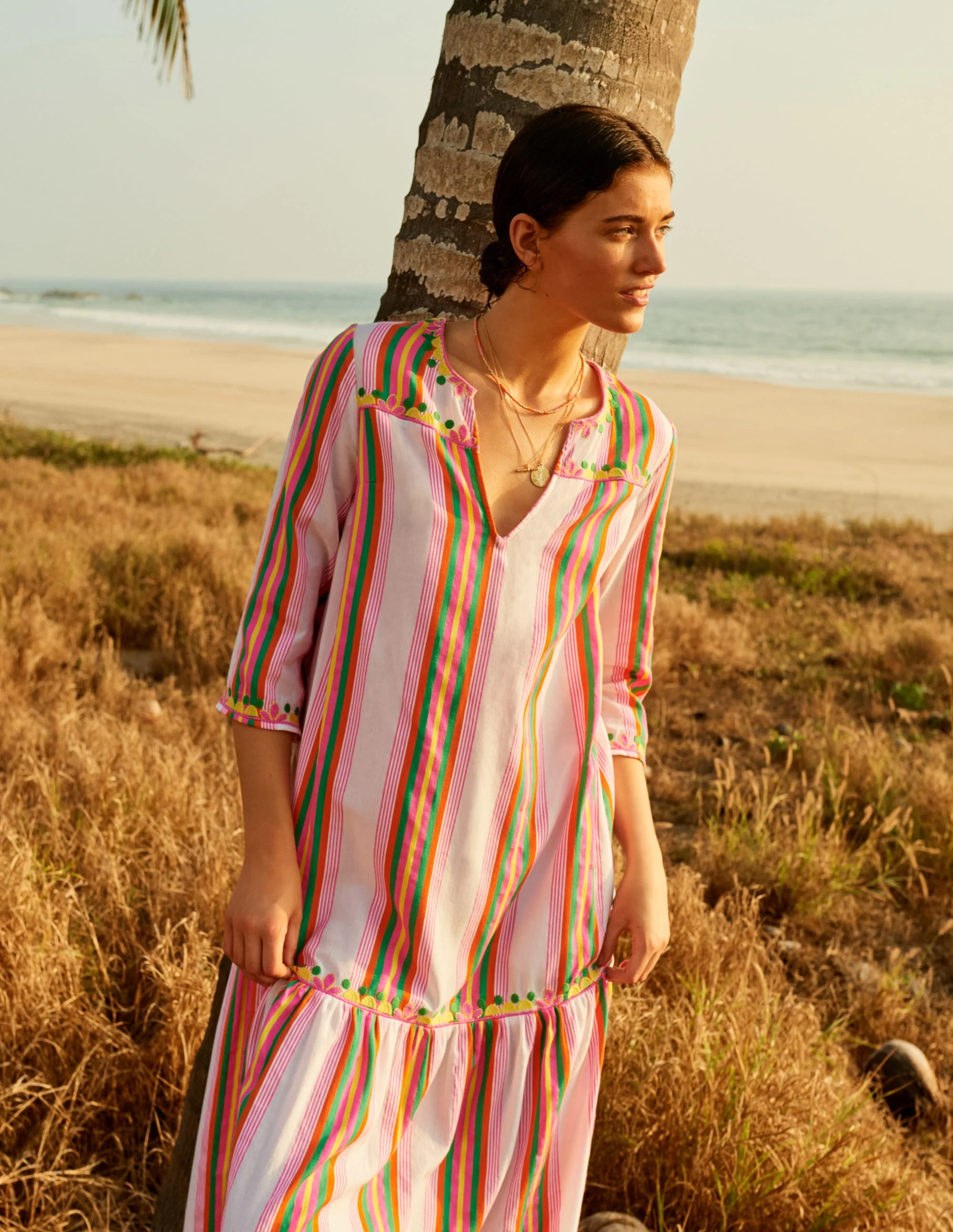 Easy Tiered Maxi Dress-Tropical Woven Rainbow Stripe - Image 7