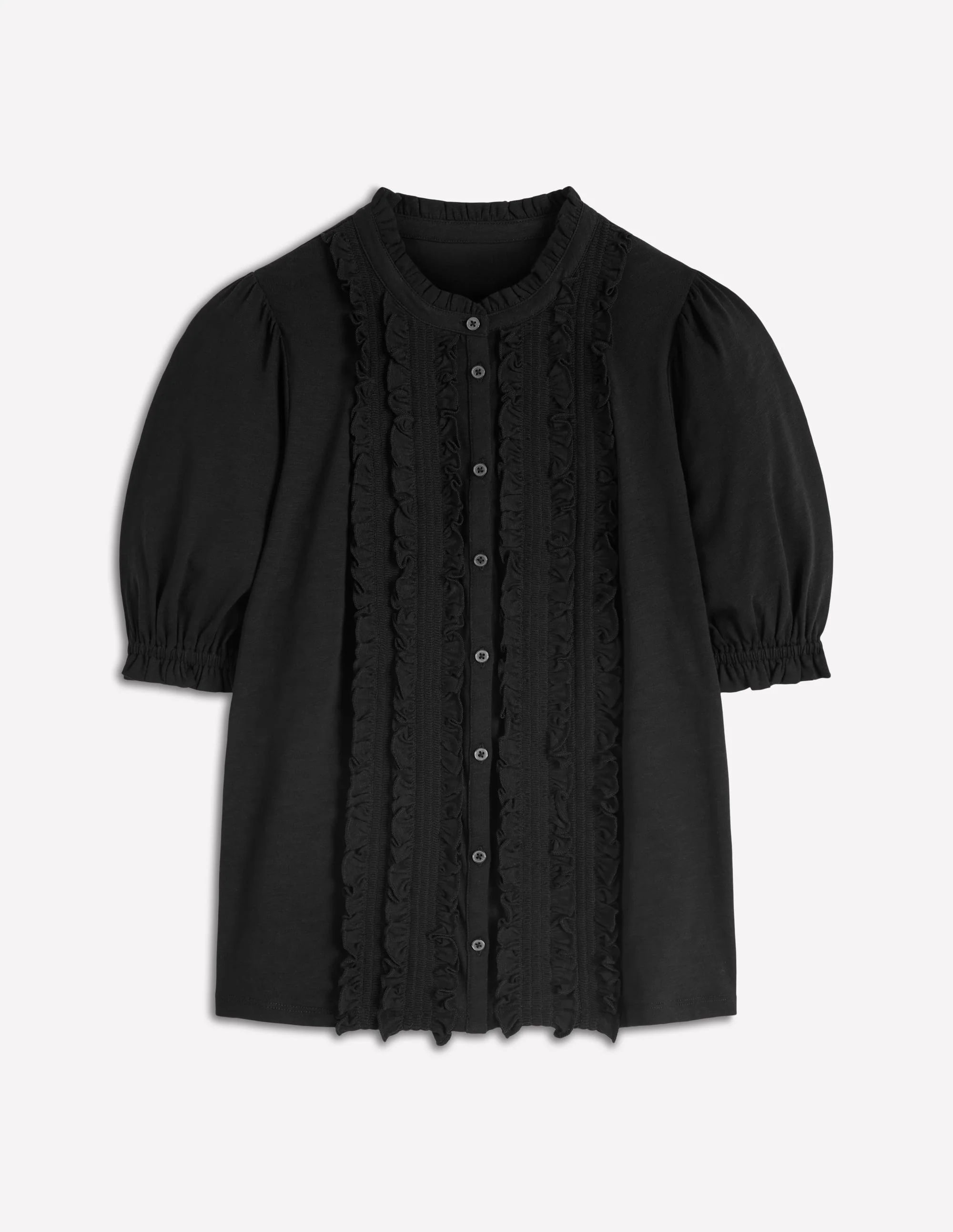 Eda Ruffle Front Shirt-Black - Image 5