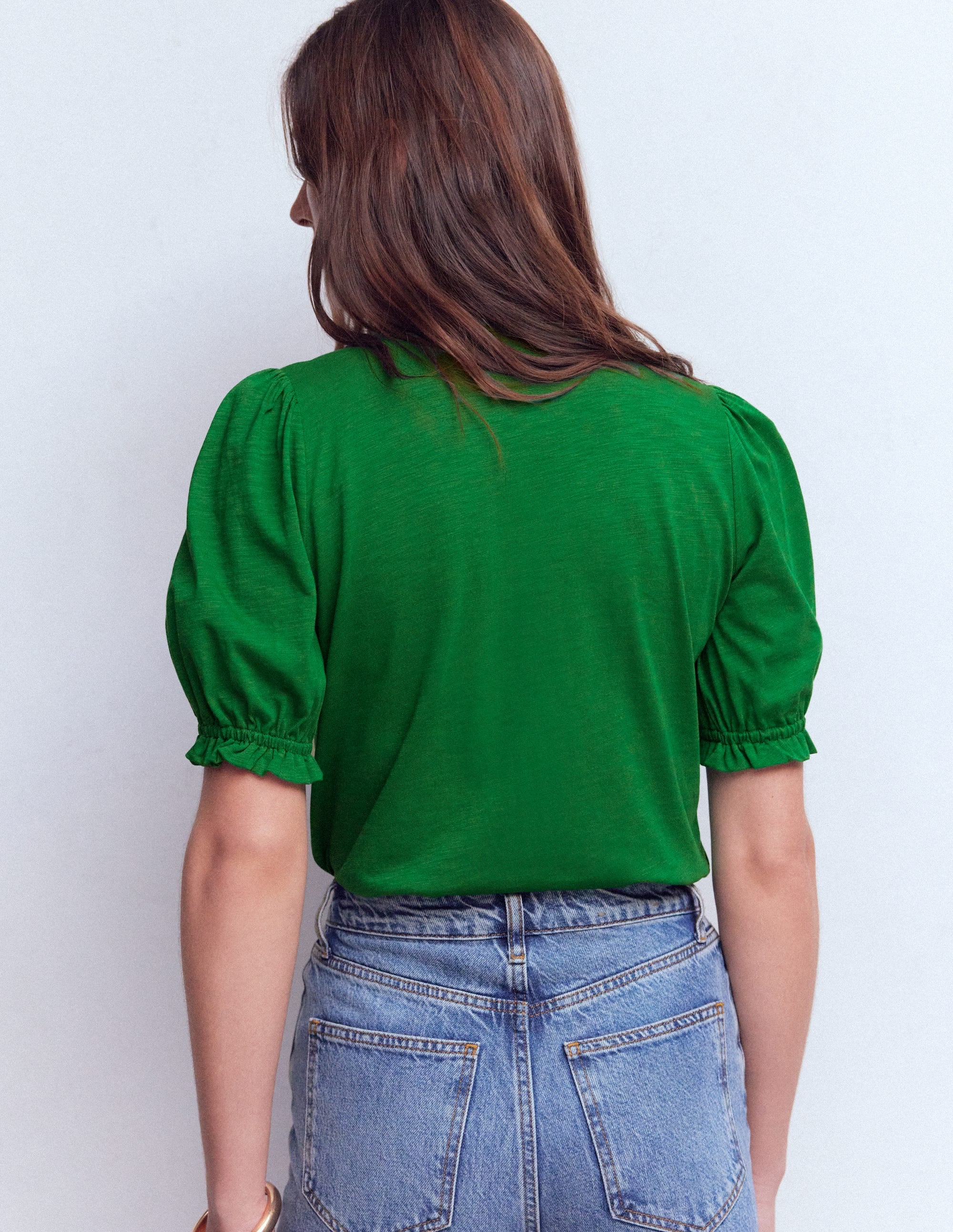 Eda Ruffle Front Shirt-Fresh Green - Image 3