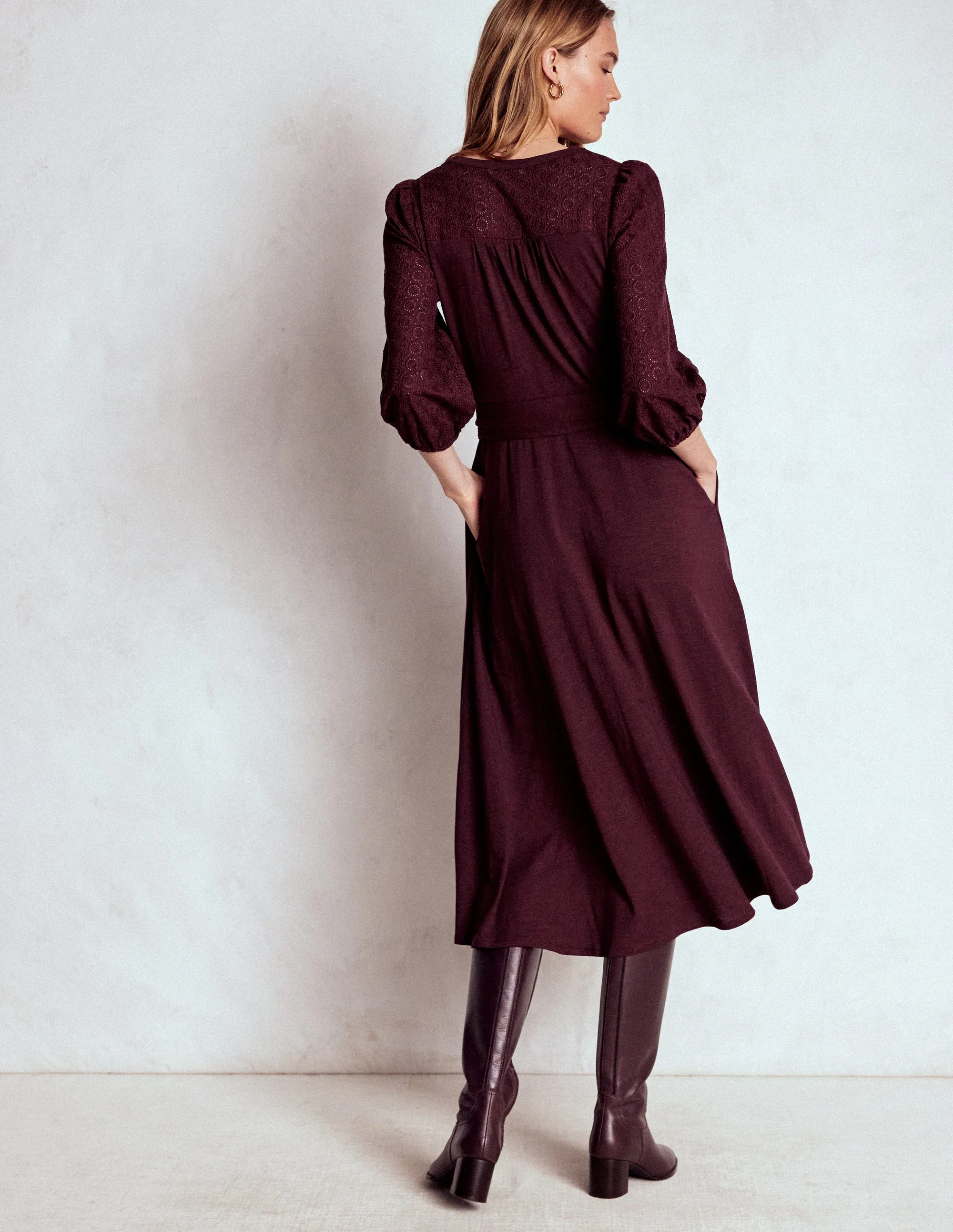 Eden Broderie Jersey Dress-Dark Cherry - Image 3
