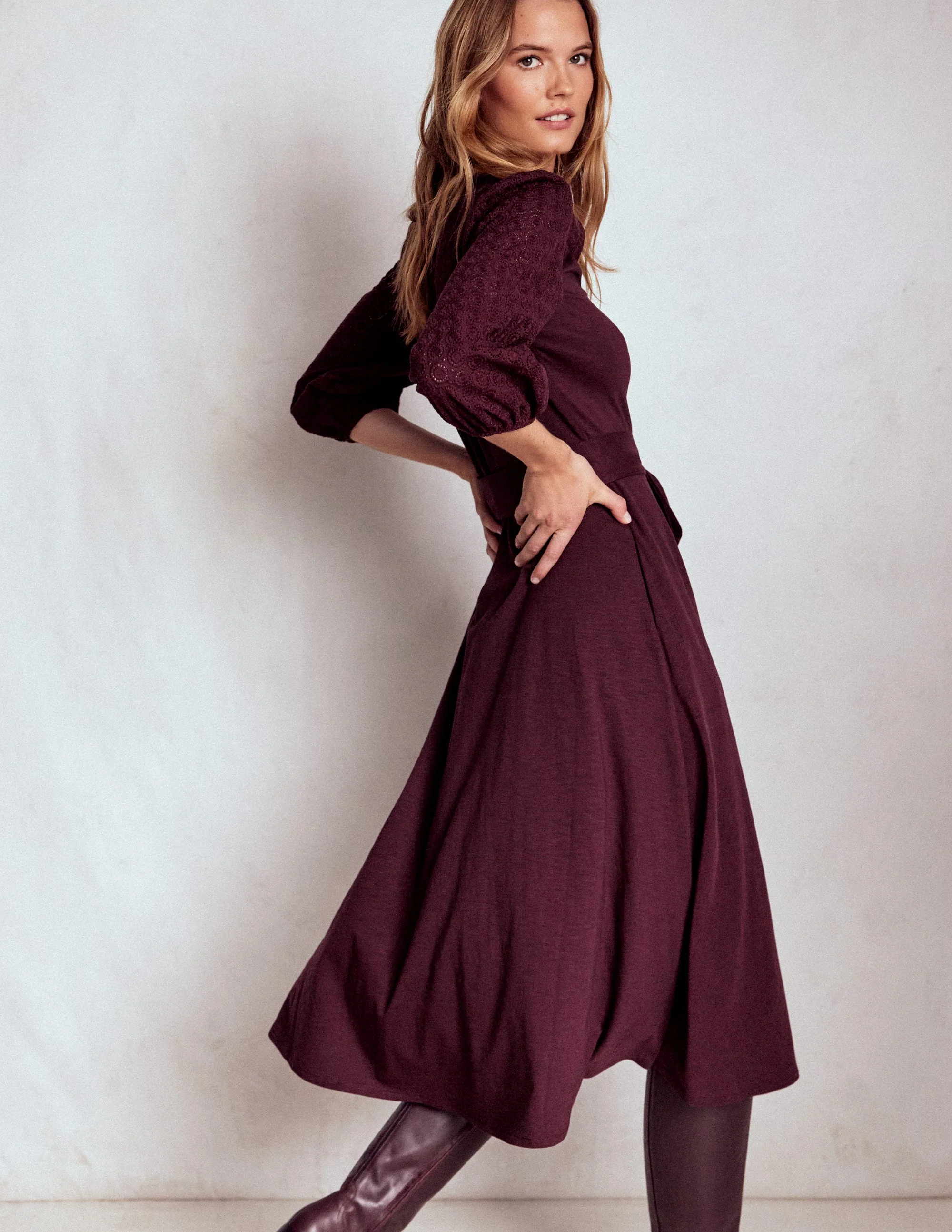 Eden Broderie Jersey Dress-Dark Cherry - Image 4