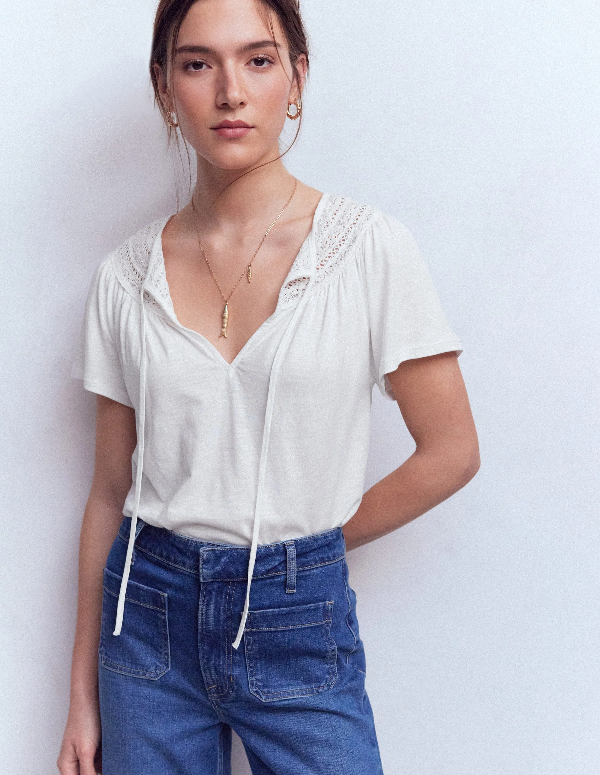Edi Trim Detail T-shirt-White - Image 4