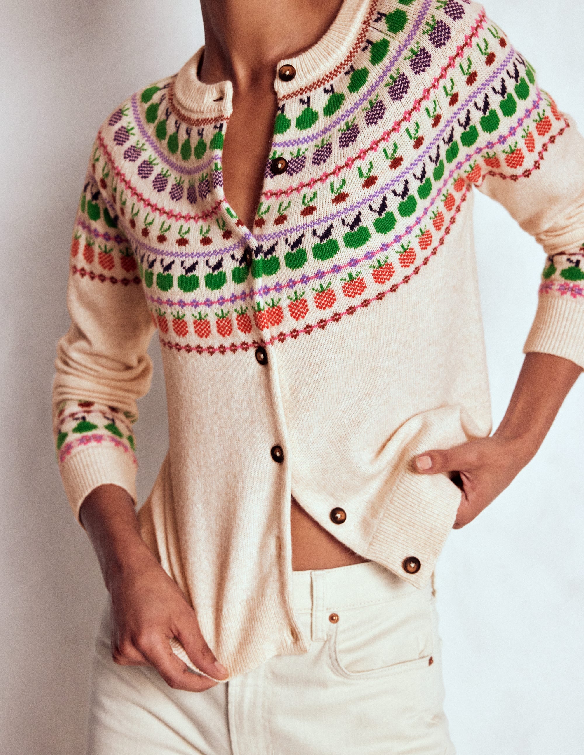 Edie Fair Isle Cardigan-Ecru Marl, Fruit - Image 2