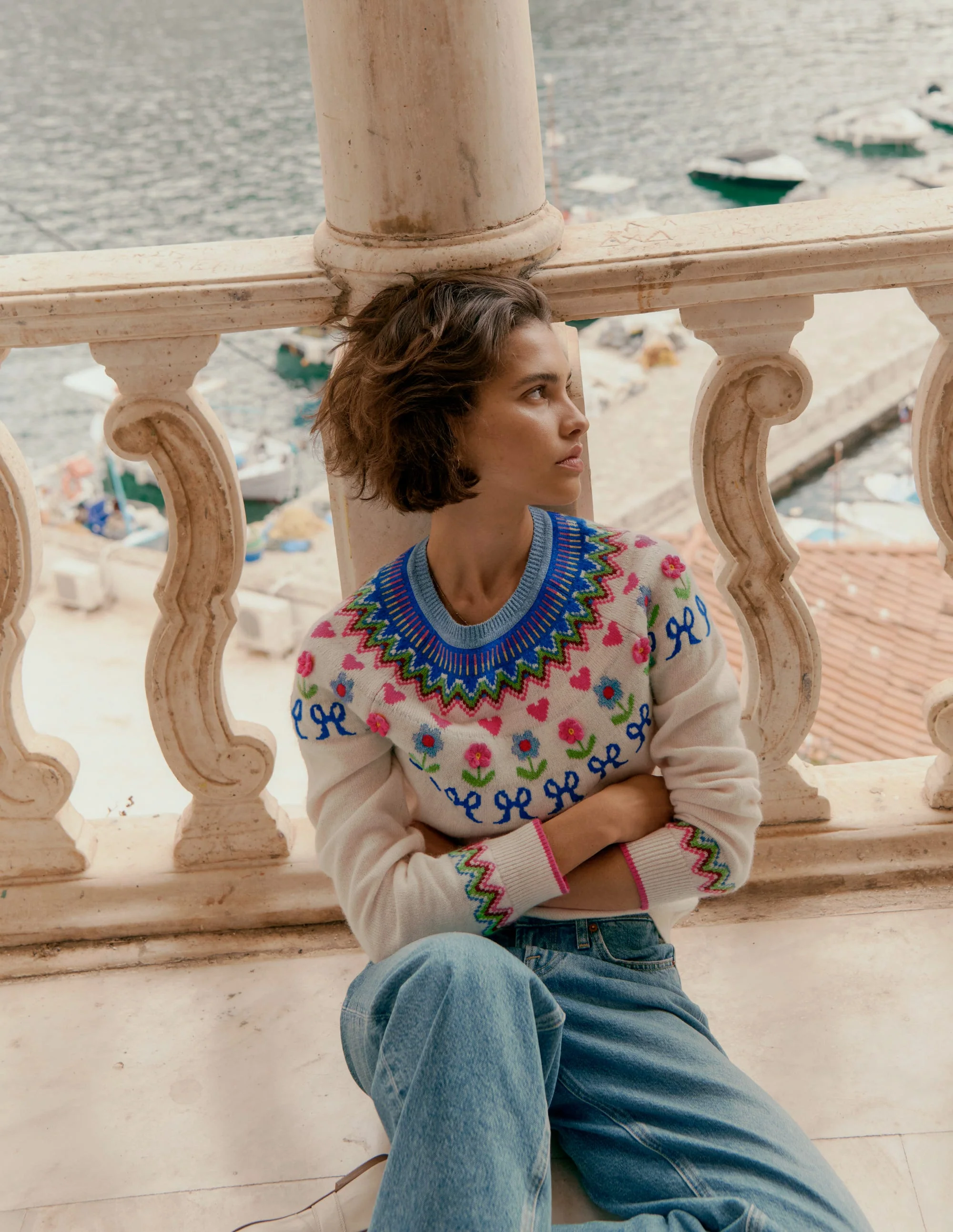 Edie Fair Isle Jumper-Oatmeal Melange, Flowers - Image 2