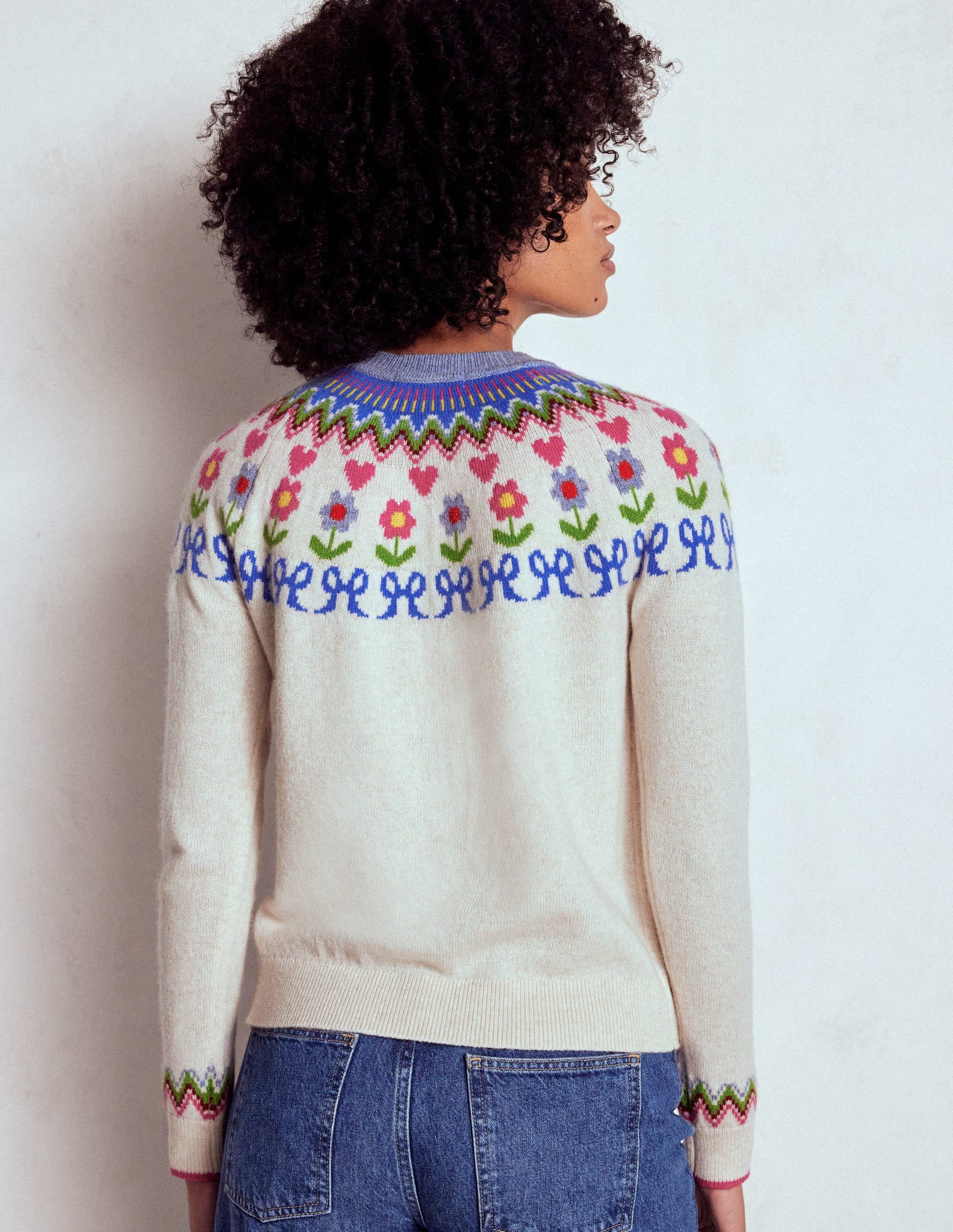 Edie Fair Isle Jumper-Oatmeal Melange, Flowers - Image 4