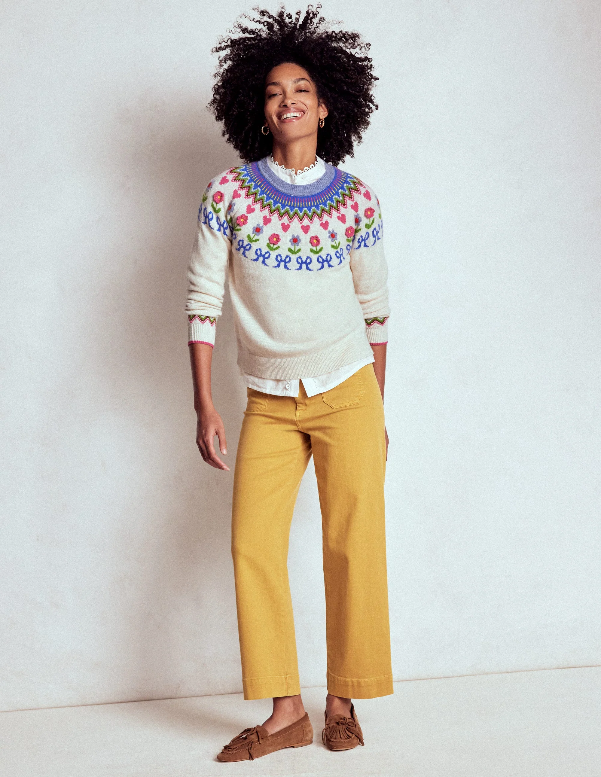 Edie Fair Isle Jumper-Oatmeal Melange, Flowers - Image 5