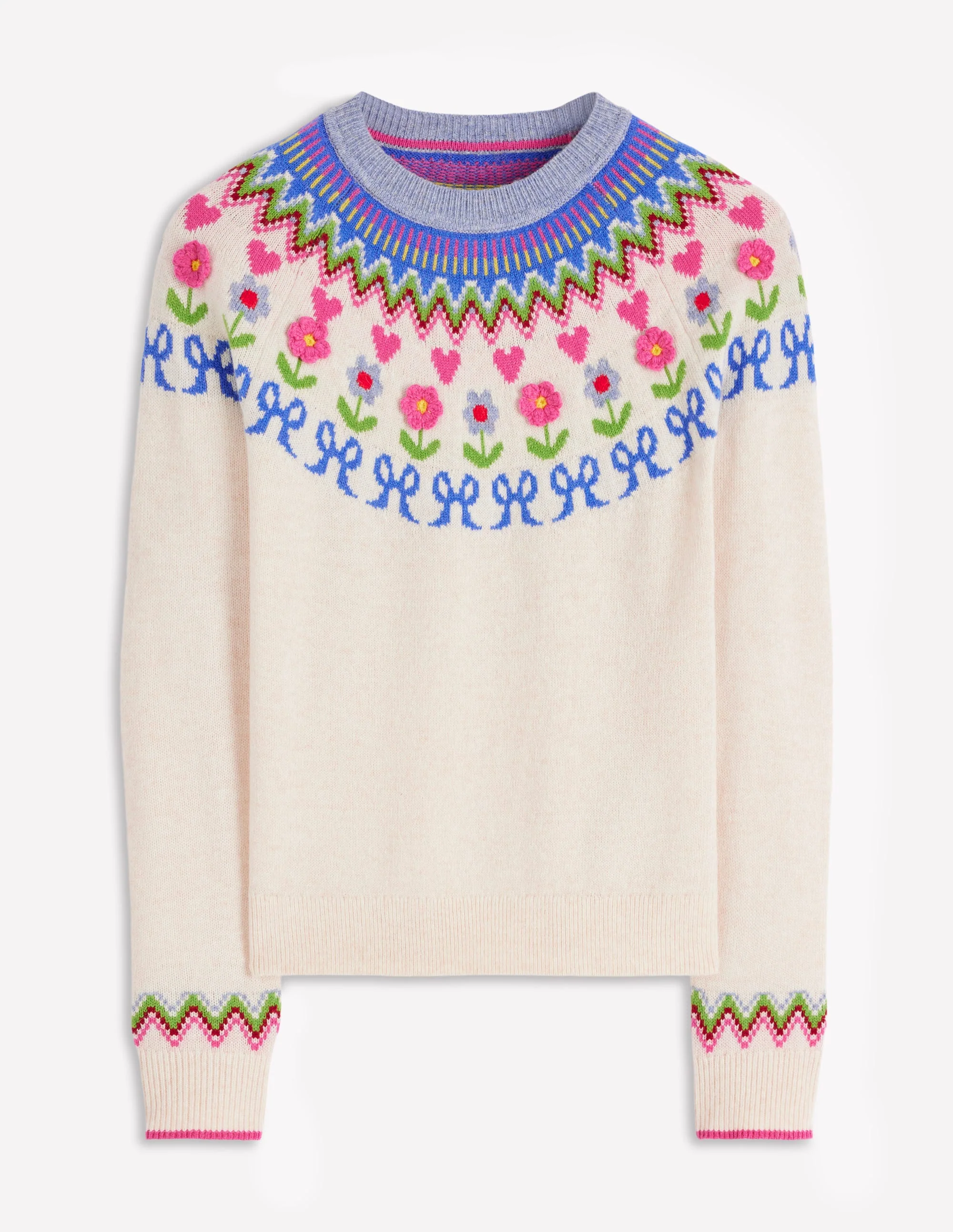 Edie Fair Isle Jumper-Oatmeal Melange, Flowers - Image 6