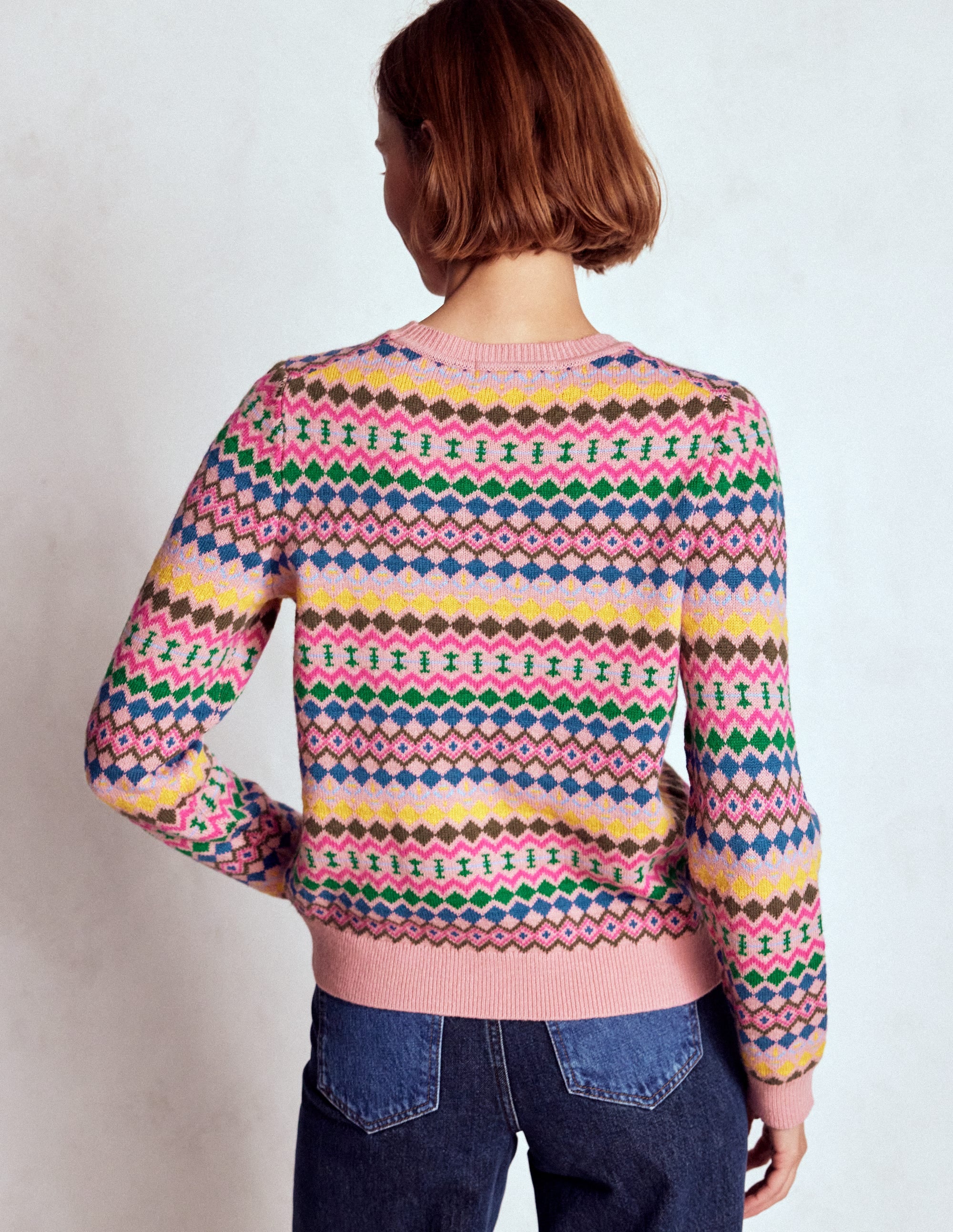 Edie Fair Isle Jumper-Pink, Geo Fair Isle - Image 3