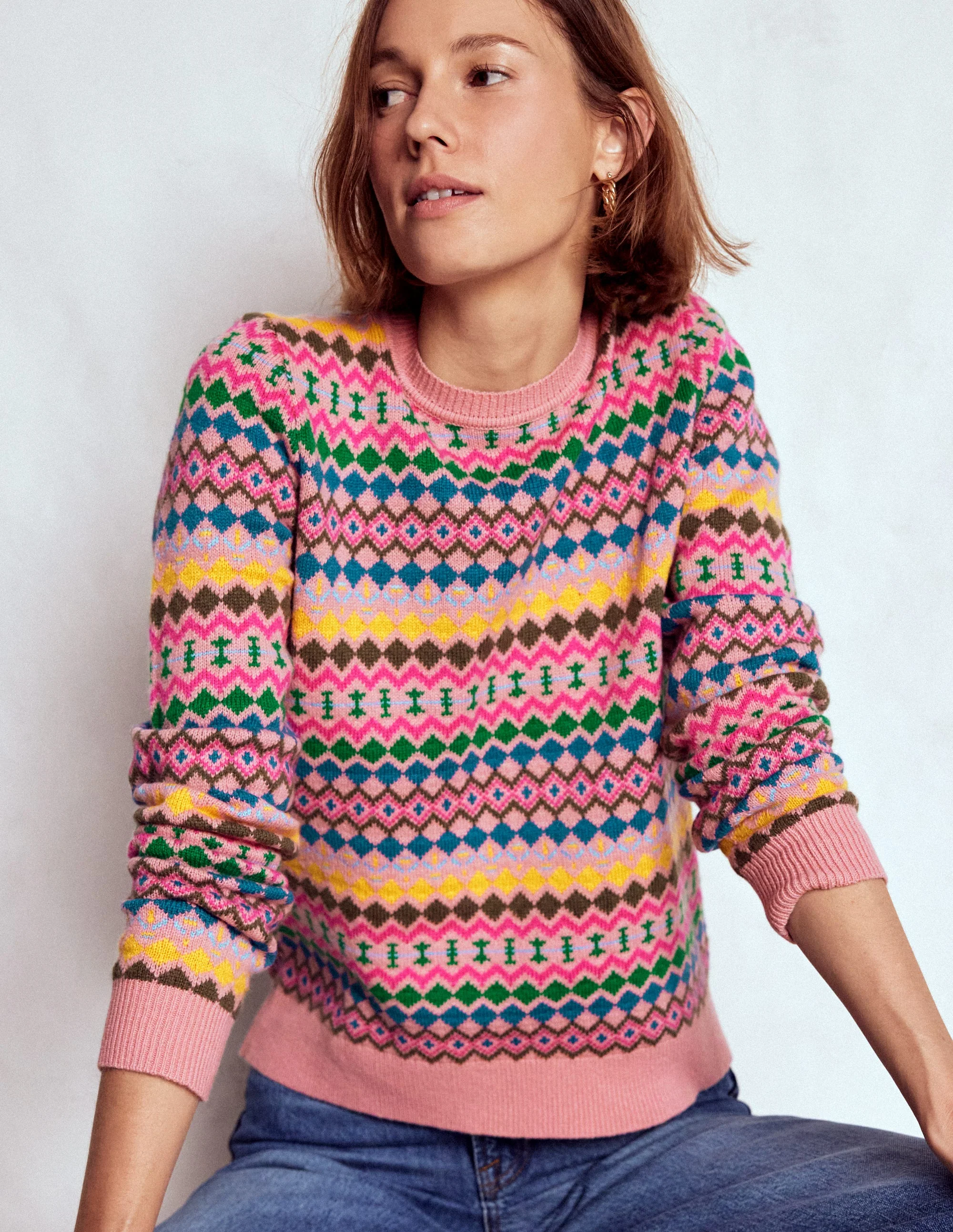 Edie Fair Isle Jumper-Pink, Geo Fair Isle - Image 4