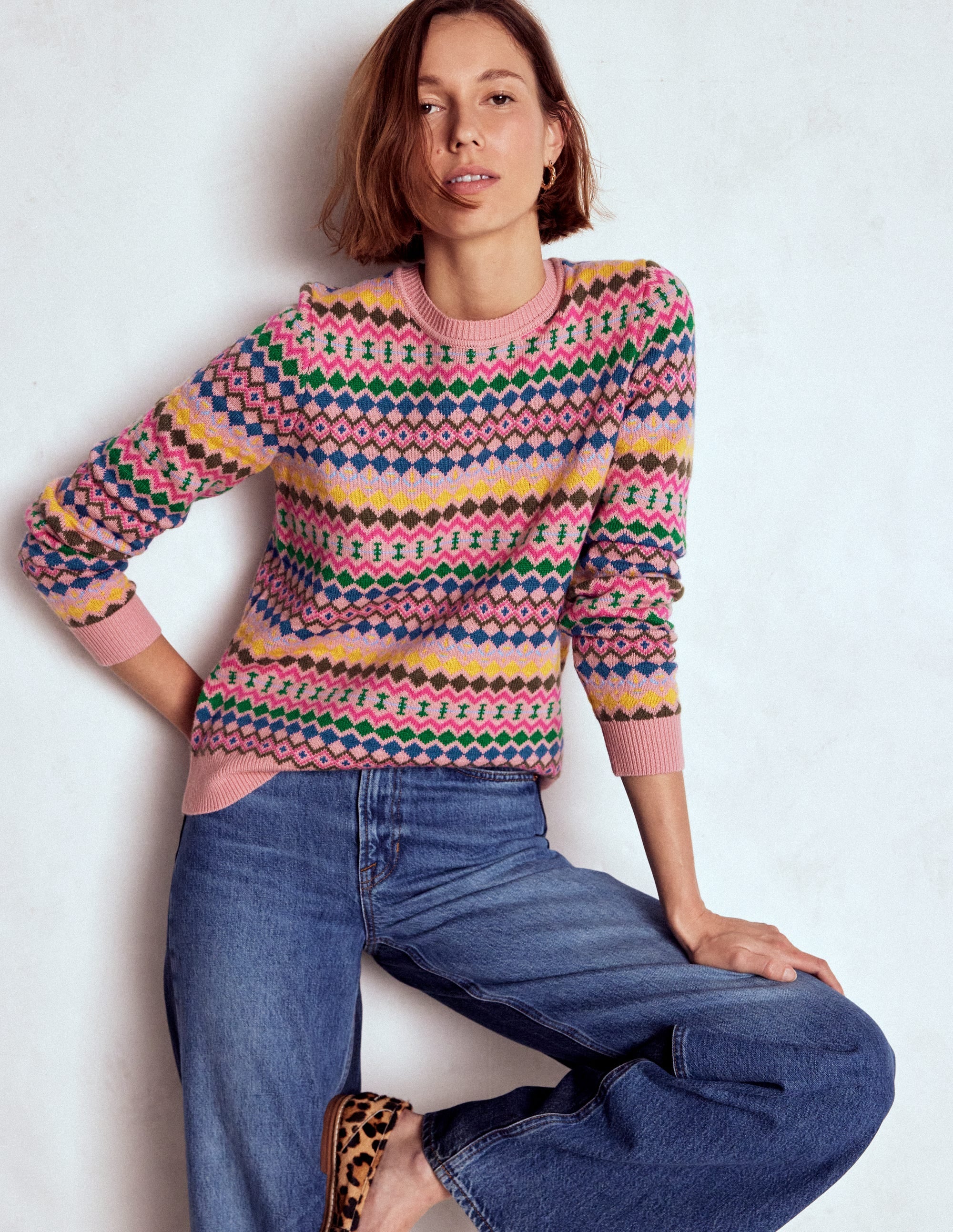 Edie Fair Isle Jumper-Pink, Geo Fair Isle - Image 5
