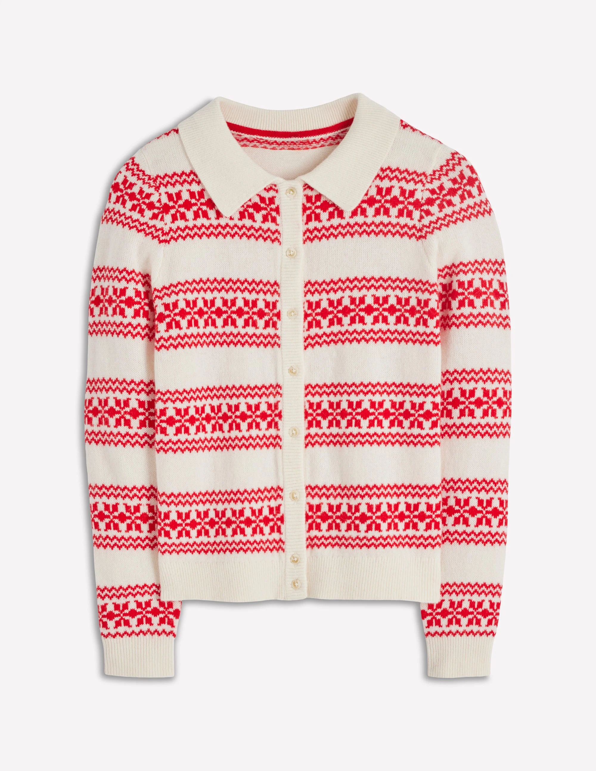 Edie Fair Isle Knitted Shirt-Warm Ivory, Red Fair Isle - Image 7