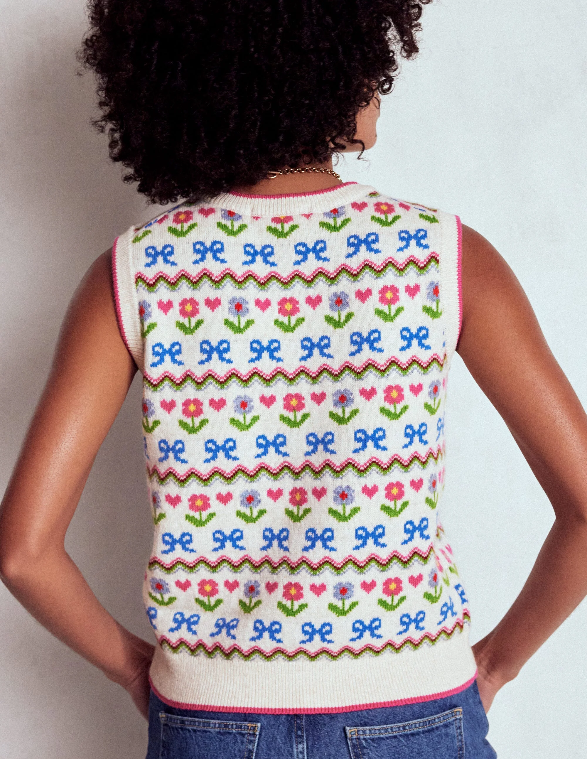 Edie Fair Isle Tank-Oatmeal Melange, Flowers - Image 3