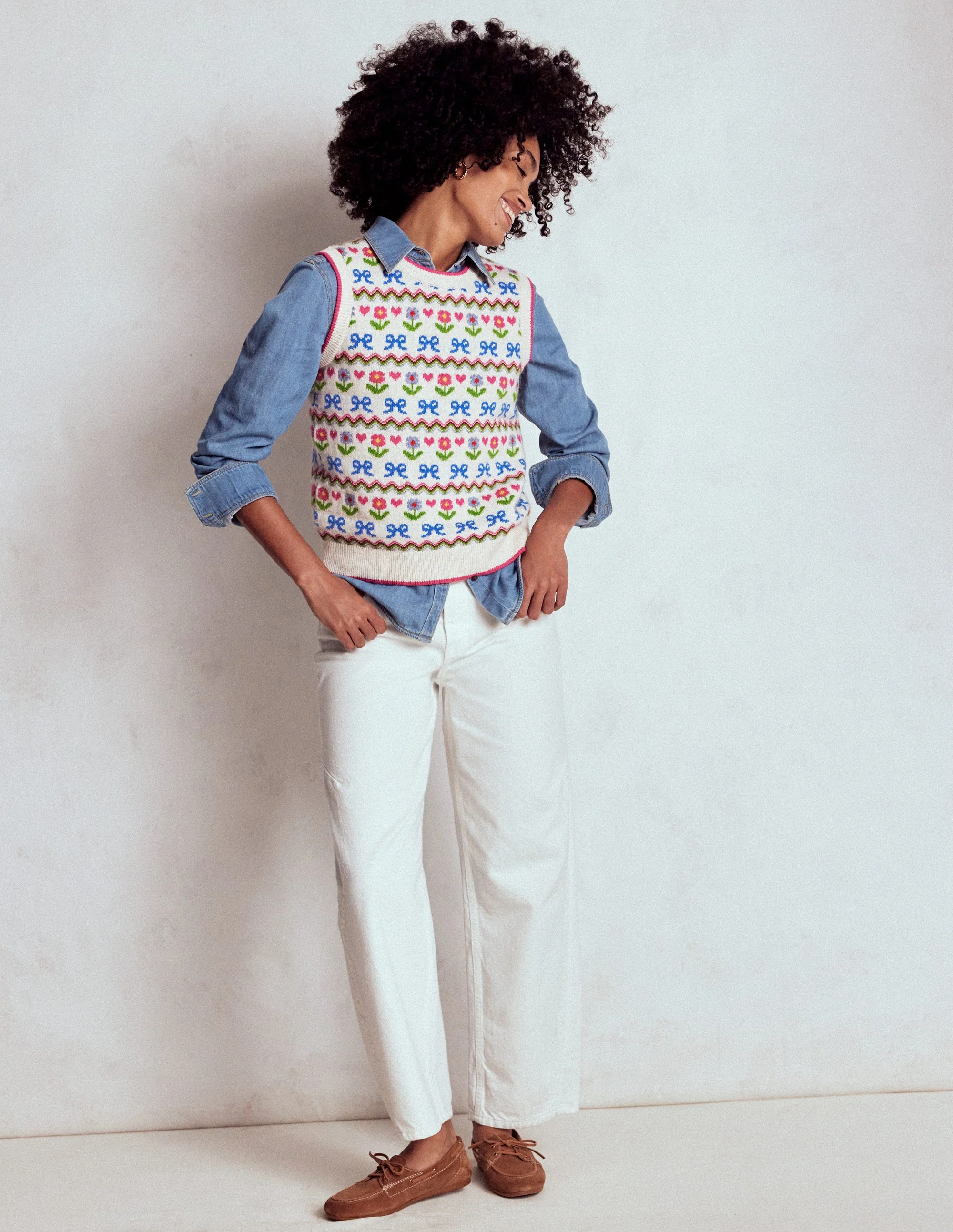 Edie Fair Isle Tank-Oatmeal Melange, Flowers - Image 5