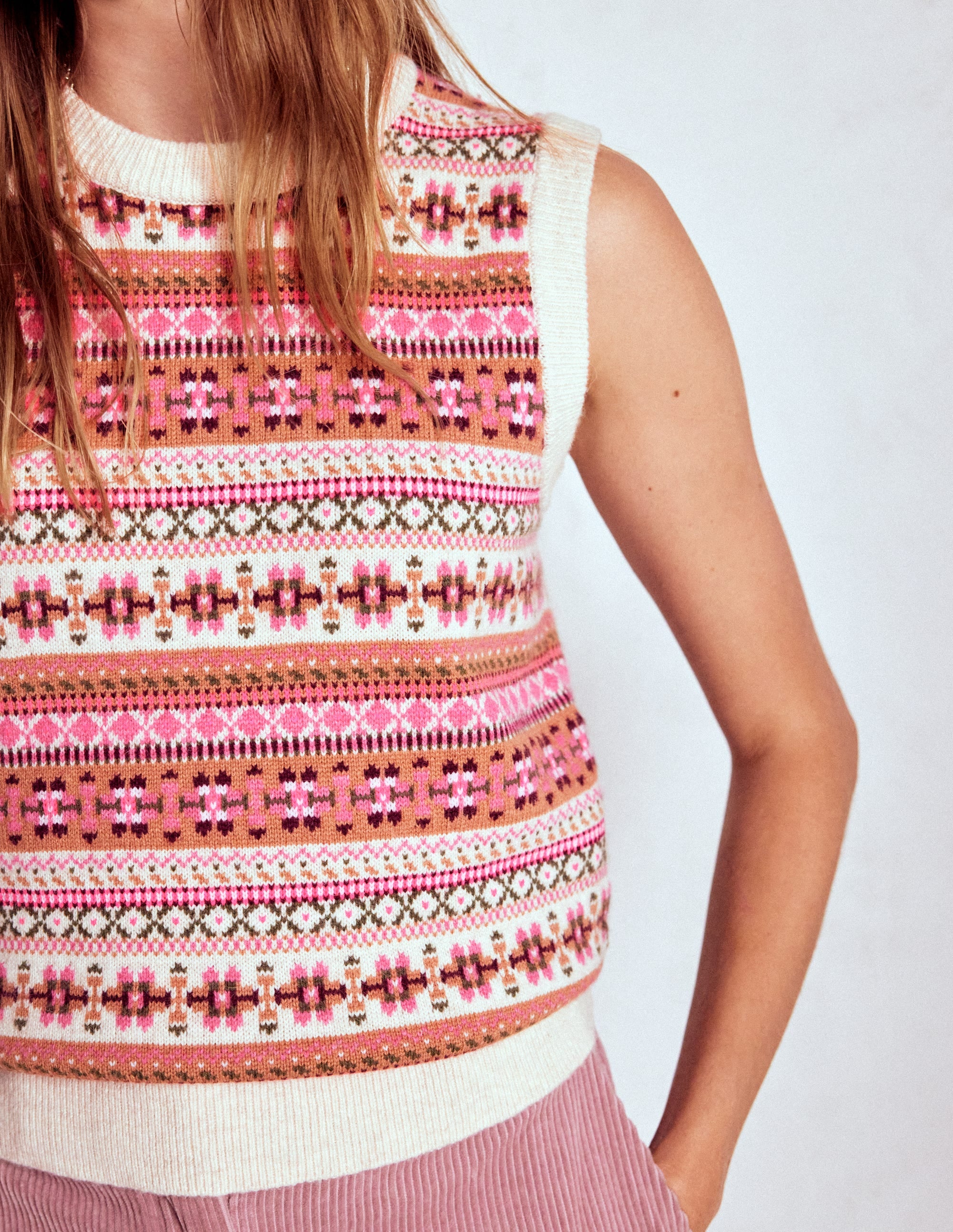 Edie Fair Isle Tank-Pink Heritage Fair Isle - Image 2