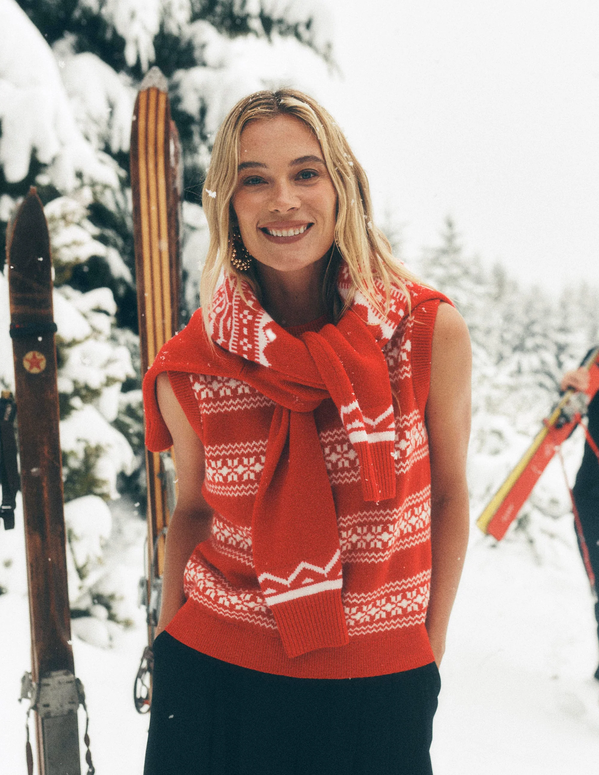 Edie Fair Isle Tank-Poppy Red, Warm Ivory - Image 6