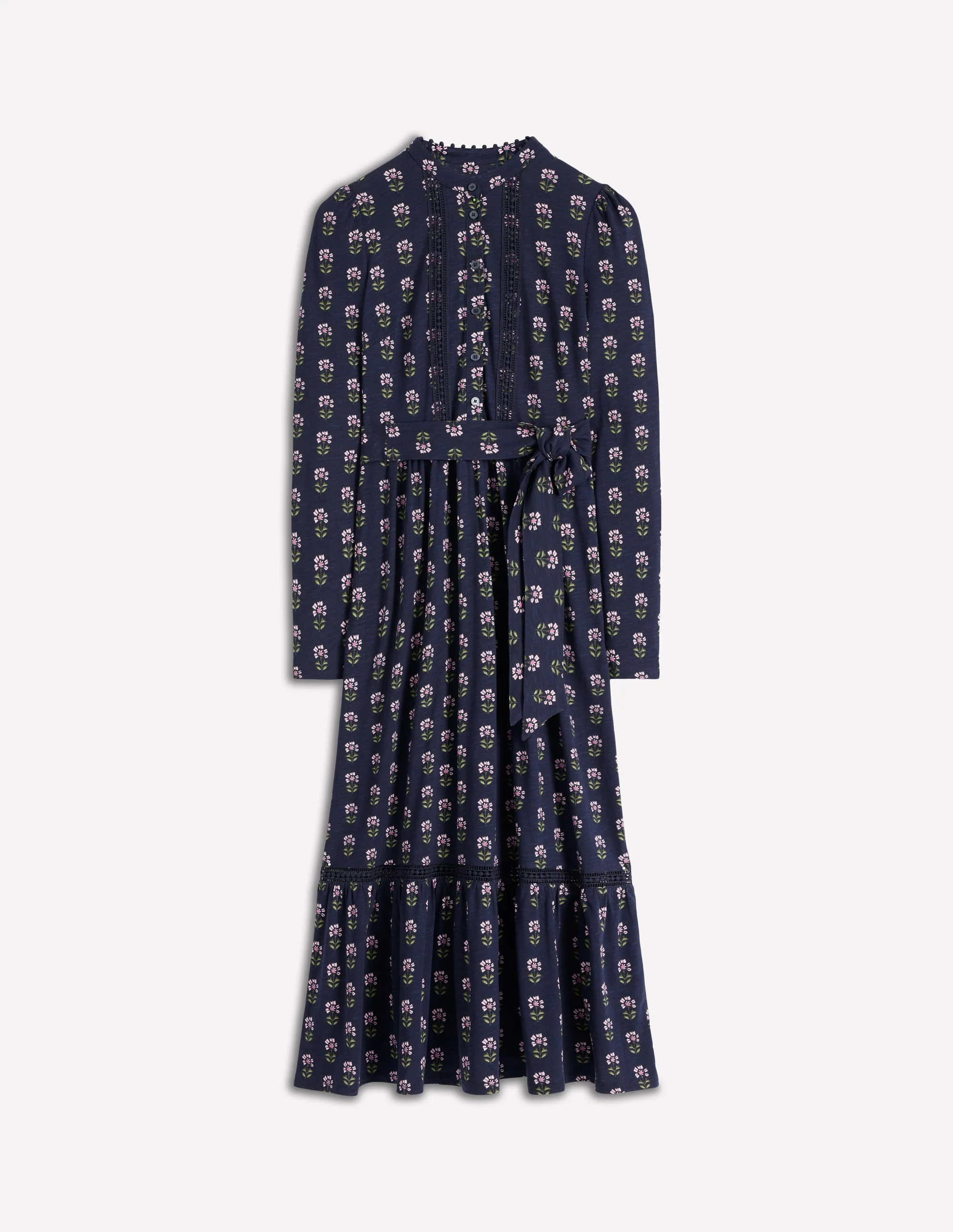 Edwina Jersey Shirt Dress-French Navy, Woodblock Flower - Image 5