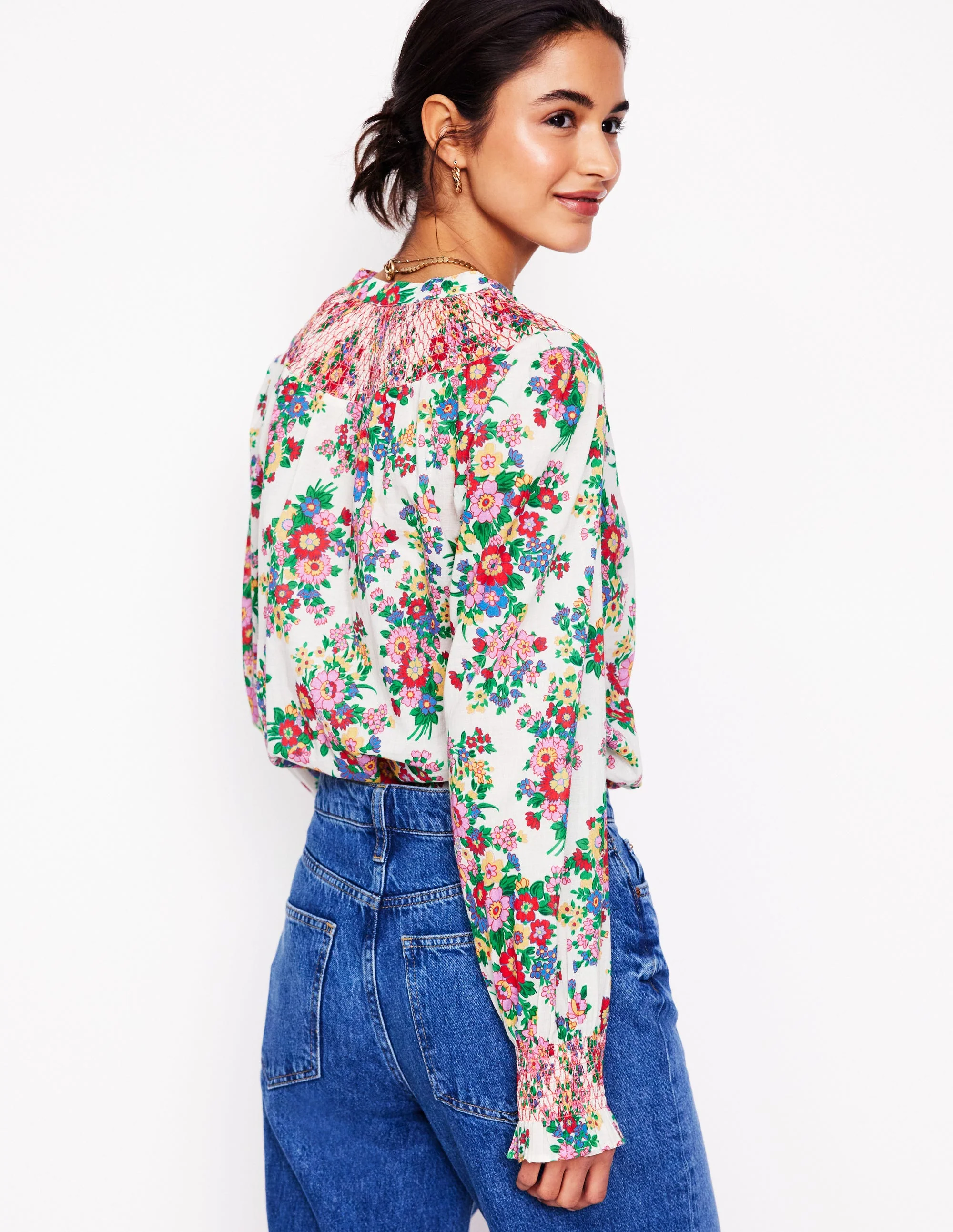 Effie Smocked Blouse-Multi, Bouquet Cluster - Image 3