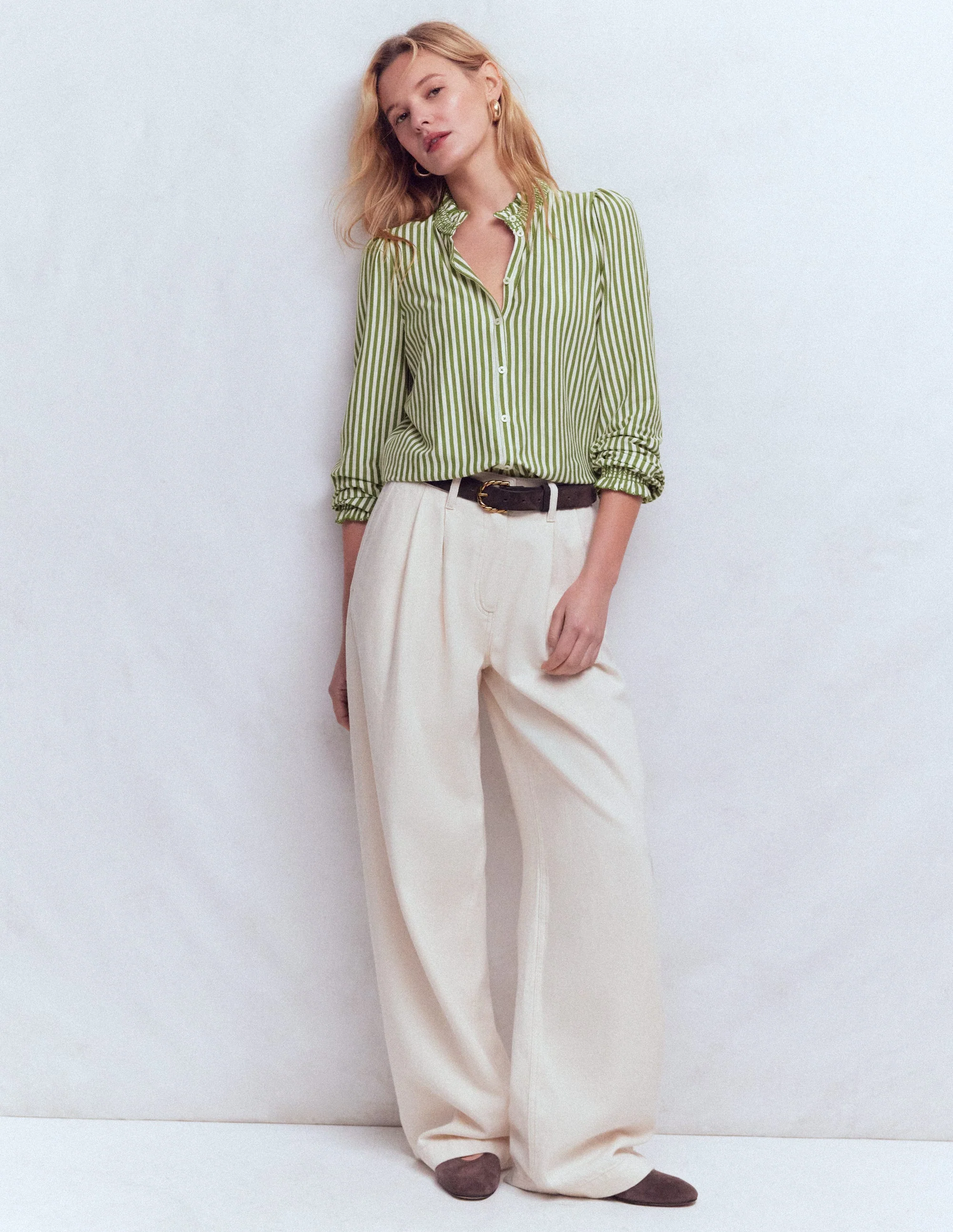 Effie Smocked Detail Shirt-Dill Stripe - Image 4