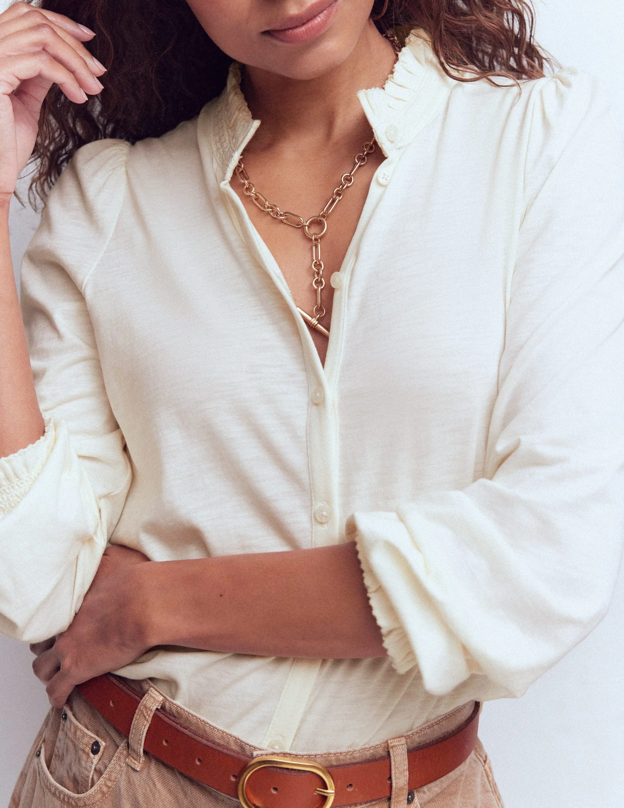 Effie Smocked Detail Shirt-Ivory - Image 2