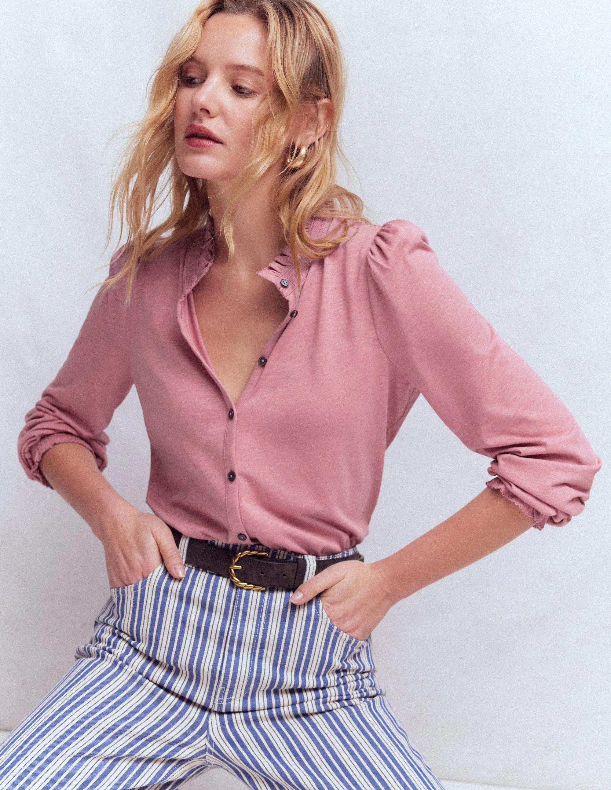 Effie Smocked Detail Shirt-Lilas
