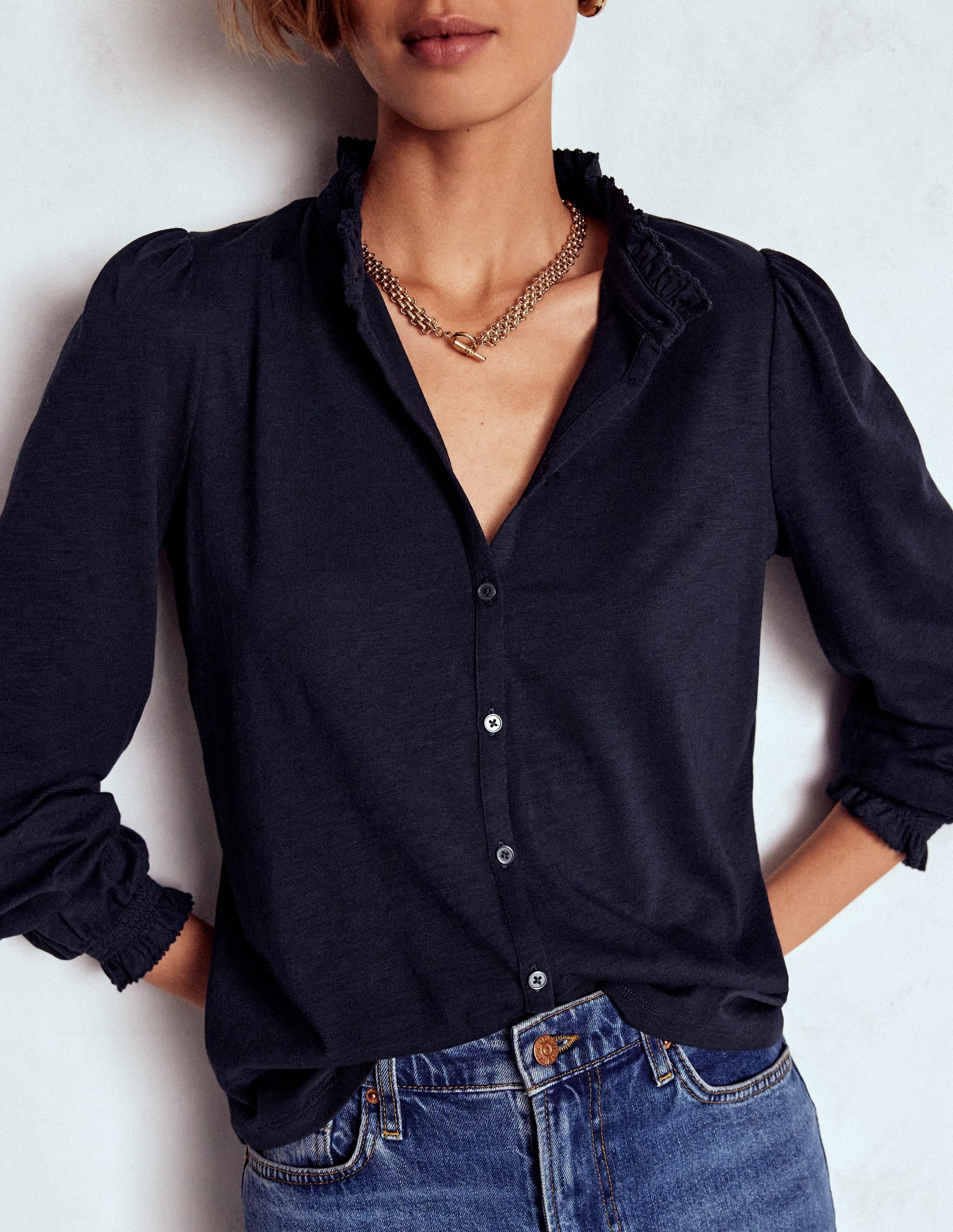 Effie Smocked Detail Shirt-Navy - Image 2