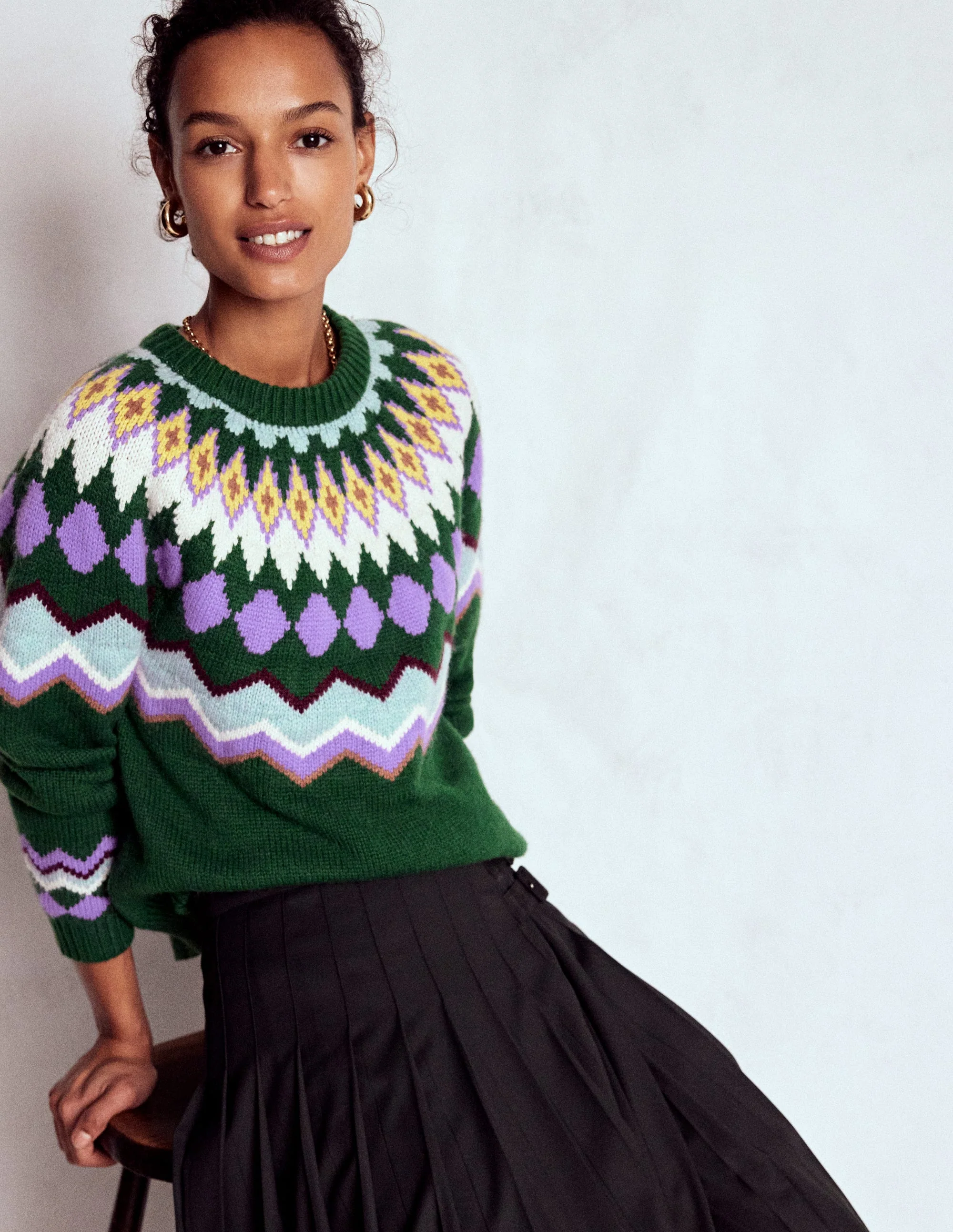 Eleanor Fair Isle Jumper-Promenade Green Melange