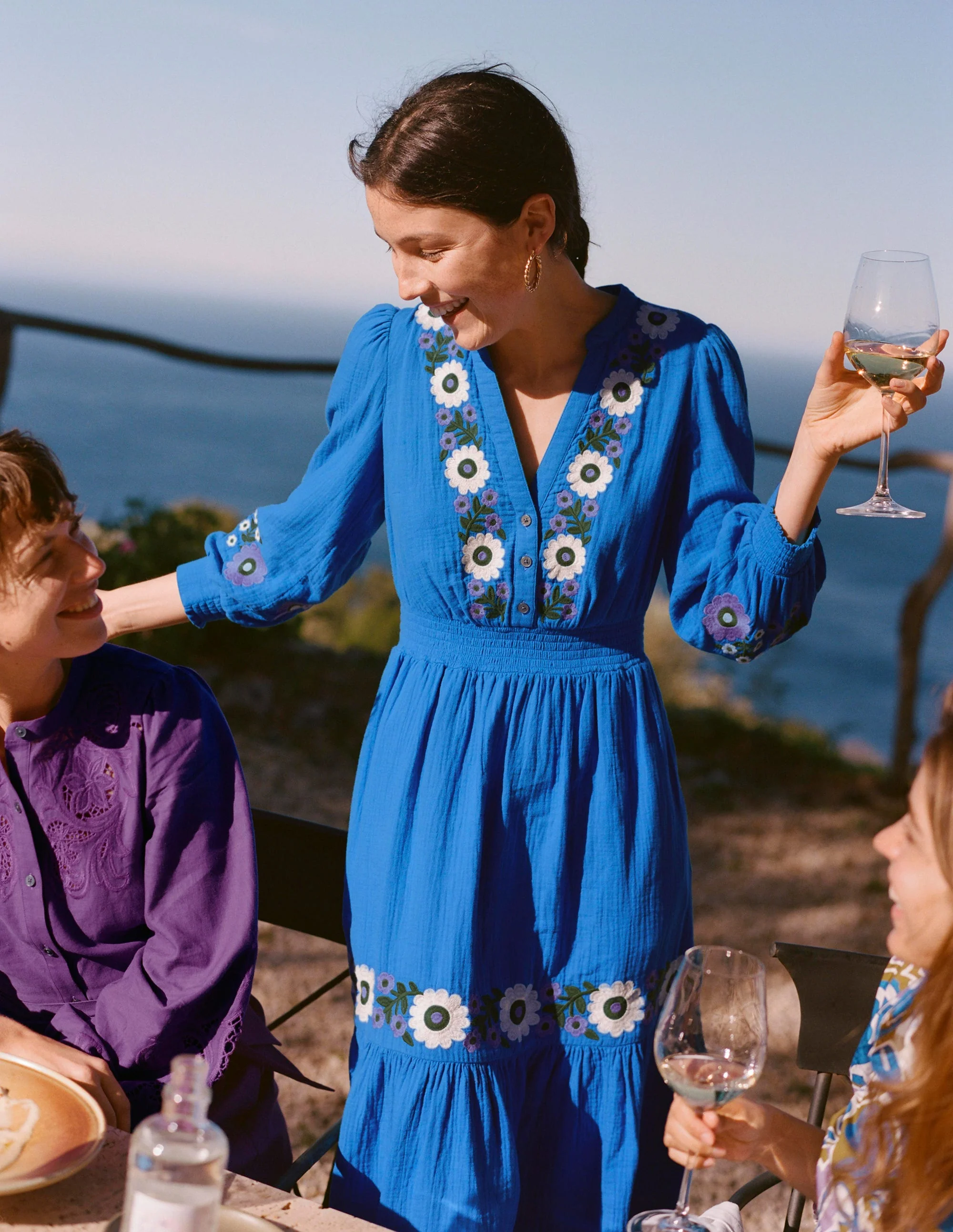 Elena Double Cloth Midi Dress-Blue Embroidery - Image 2