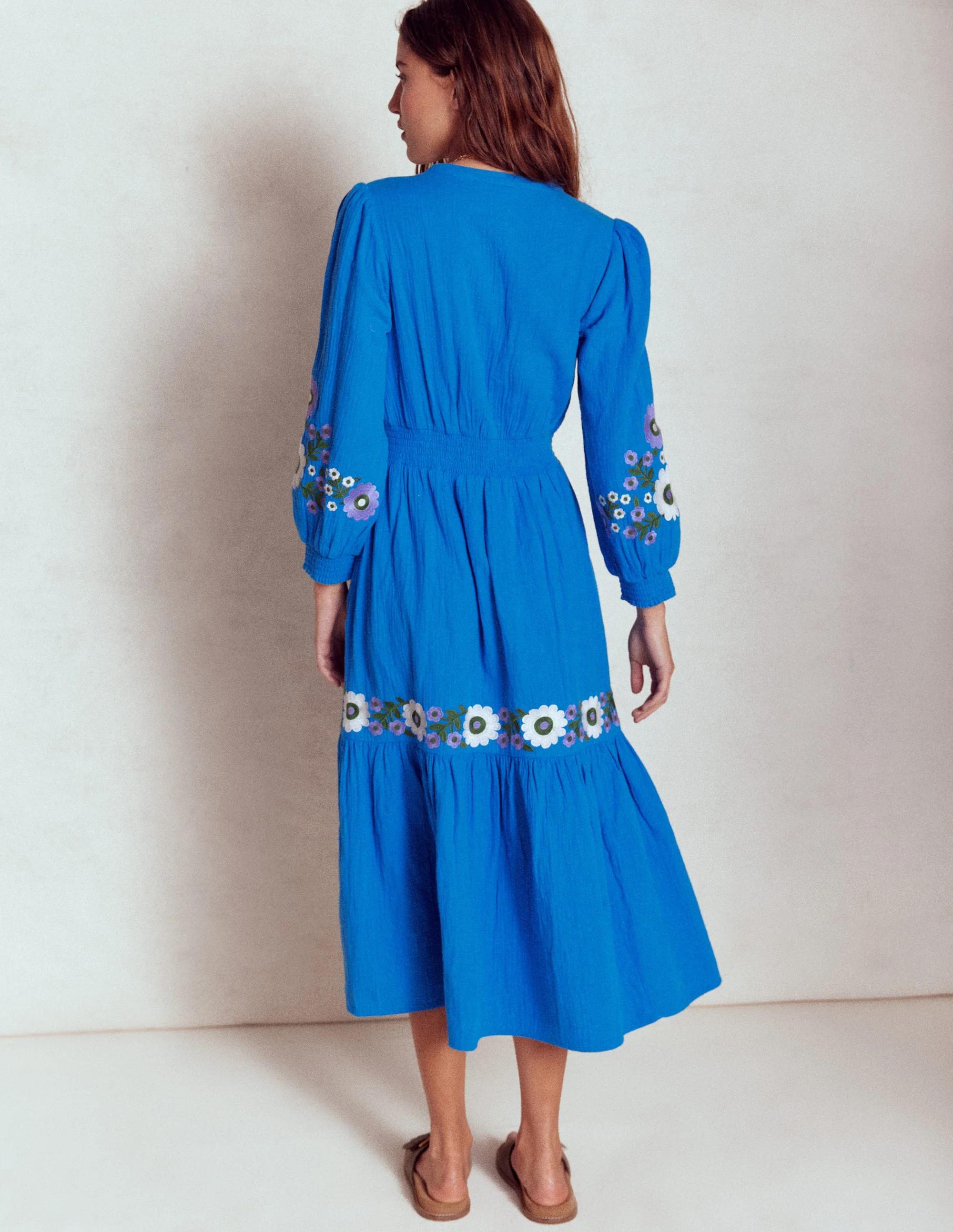 Elena Double Cloth Midi Dress-Blue Embroidery - Image 5