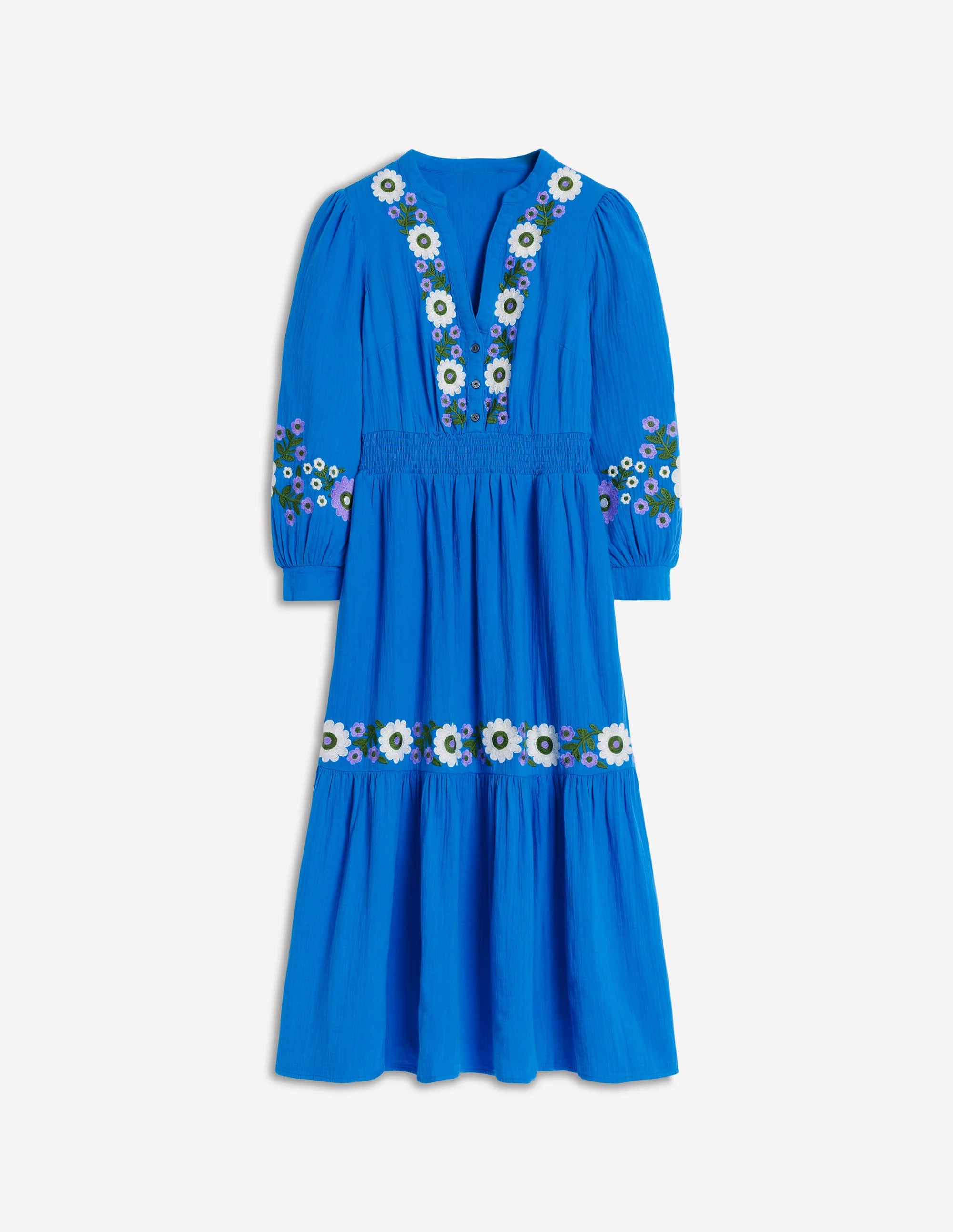 Elena Double Cloth Midi Dress-Blue Embroidery - Image 7