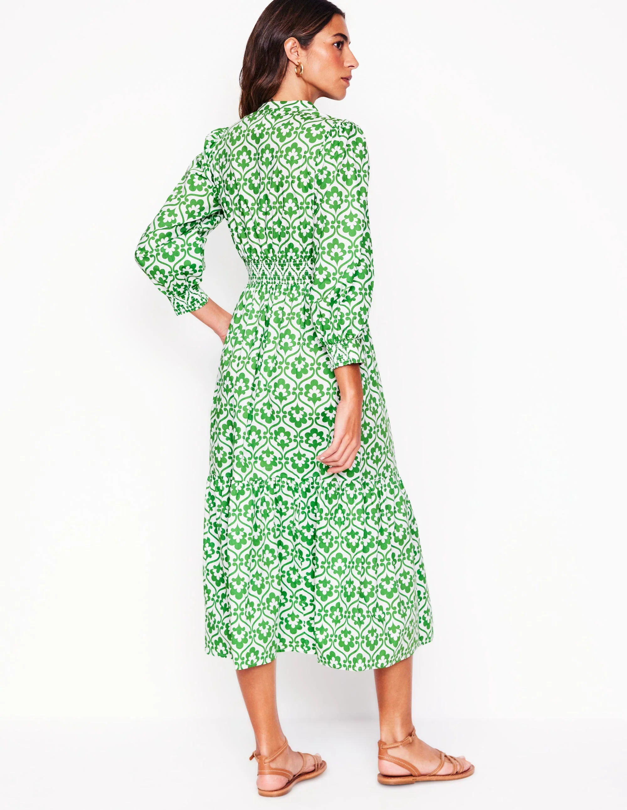 Elena Tiered Cotton Midi Dress-Paradise Green, Ivy Trellis - Image 3