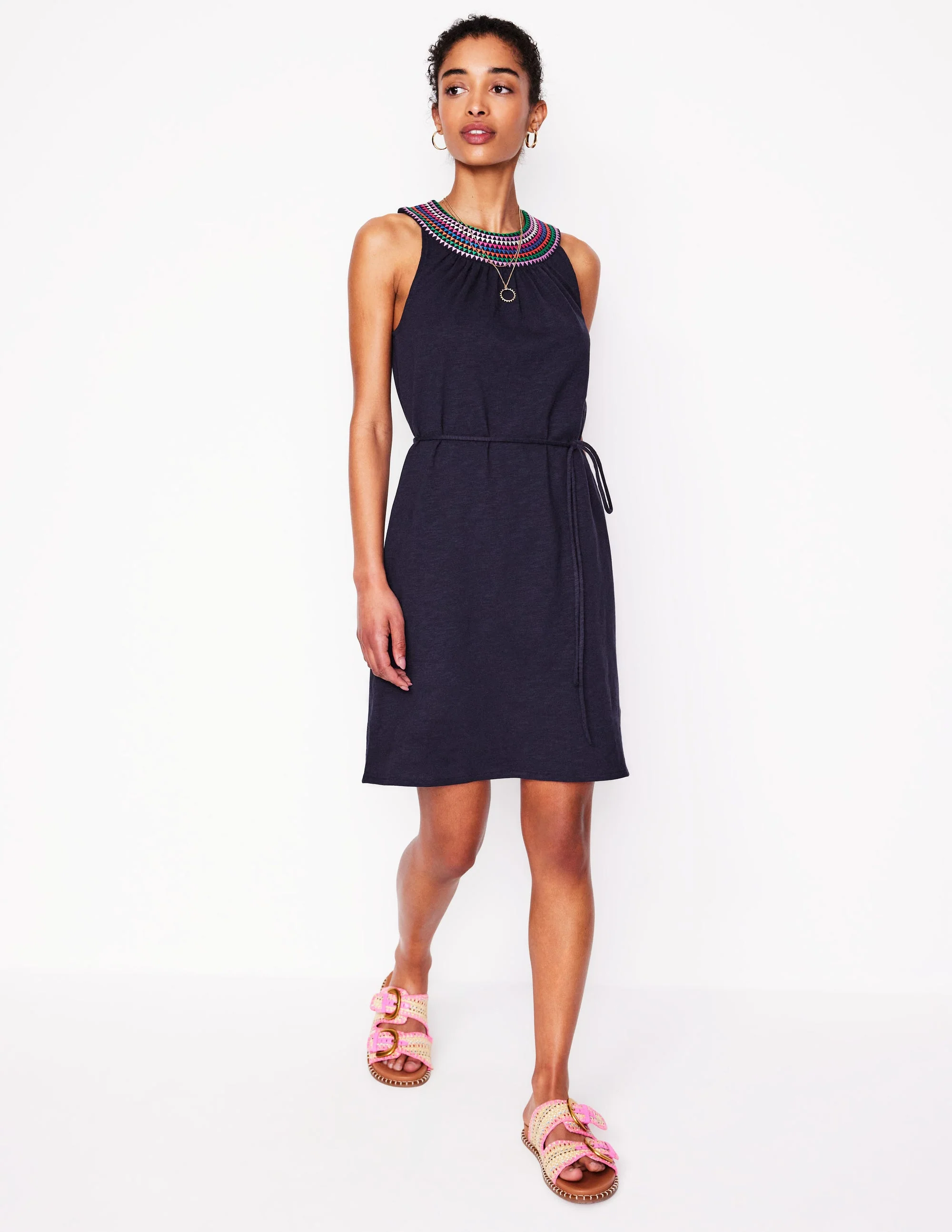 Eleni Embroidered Short Dress-Navy - Image 4