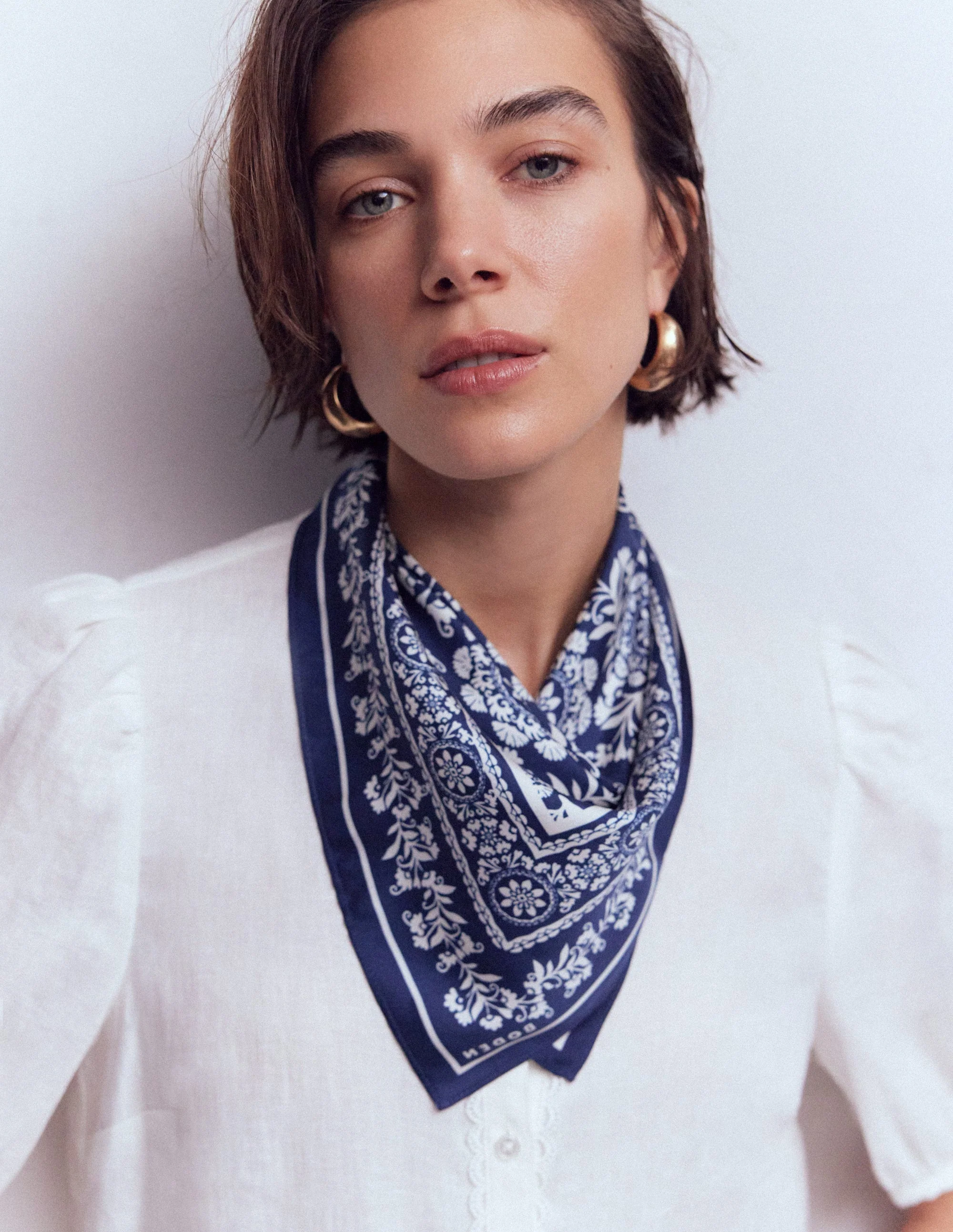 Elisabeth Silk Square Scarf-Navy Decorative Blossom - Image 2