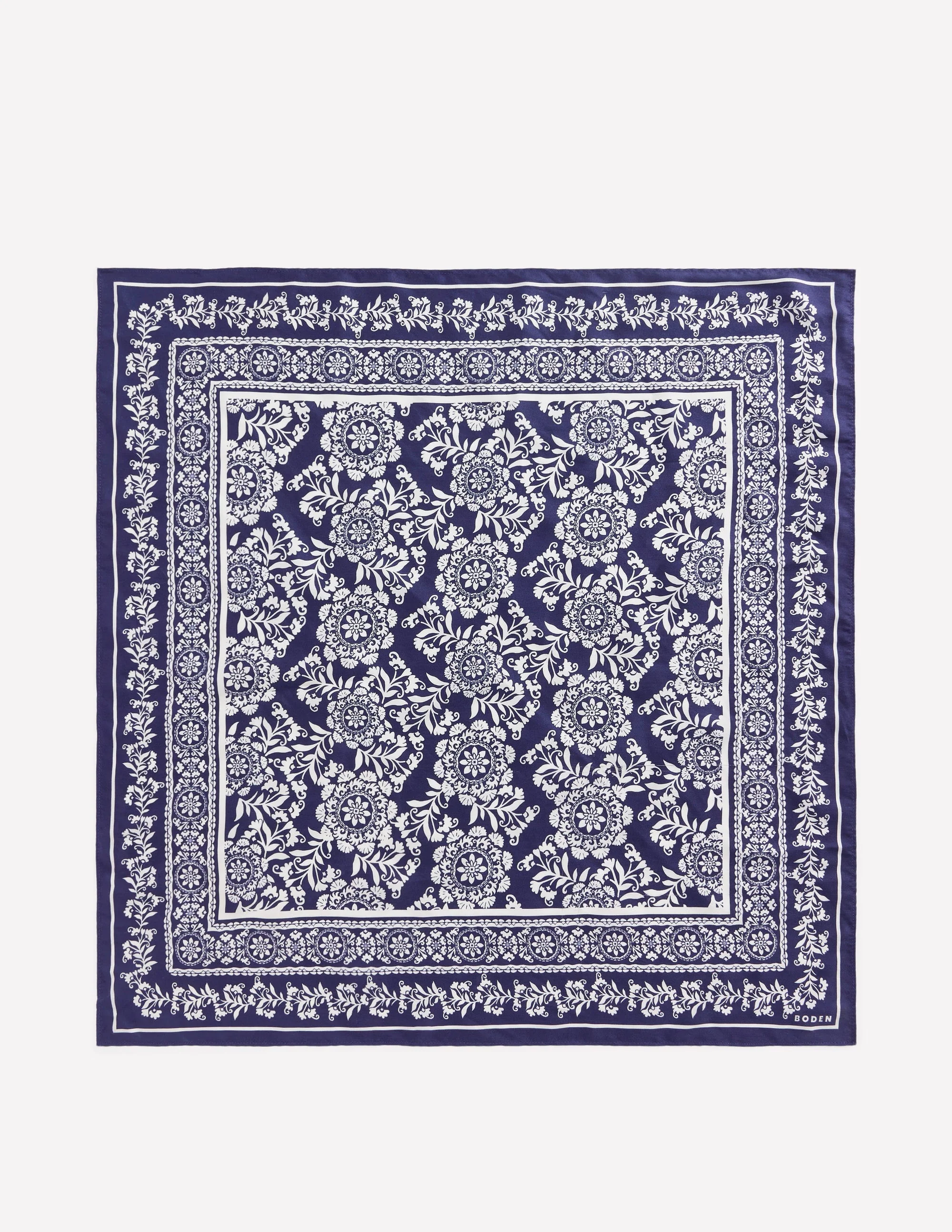 Elisabeth Silk Square Scarf-Navy Decorative Blossom - Image 3