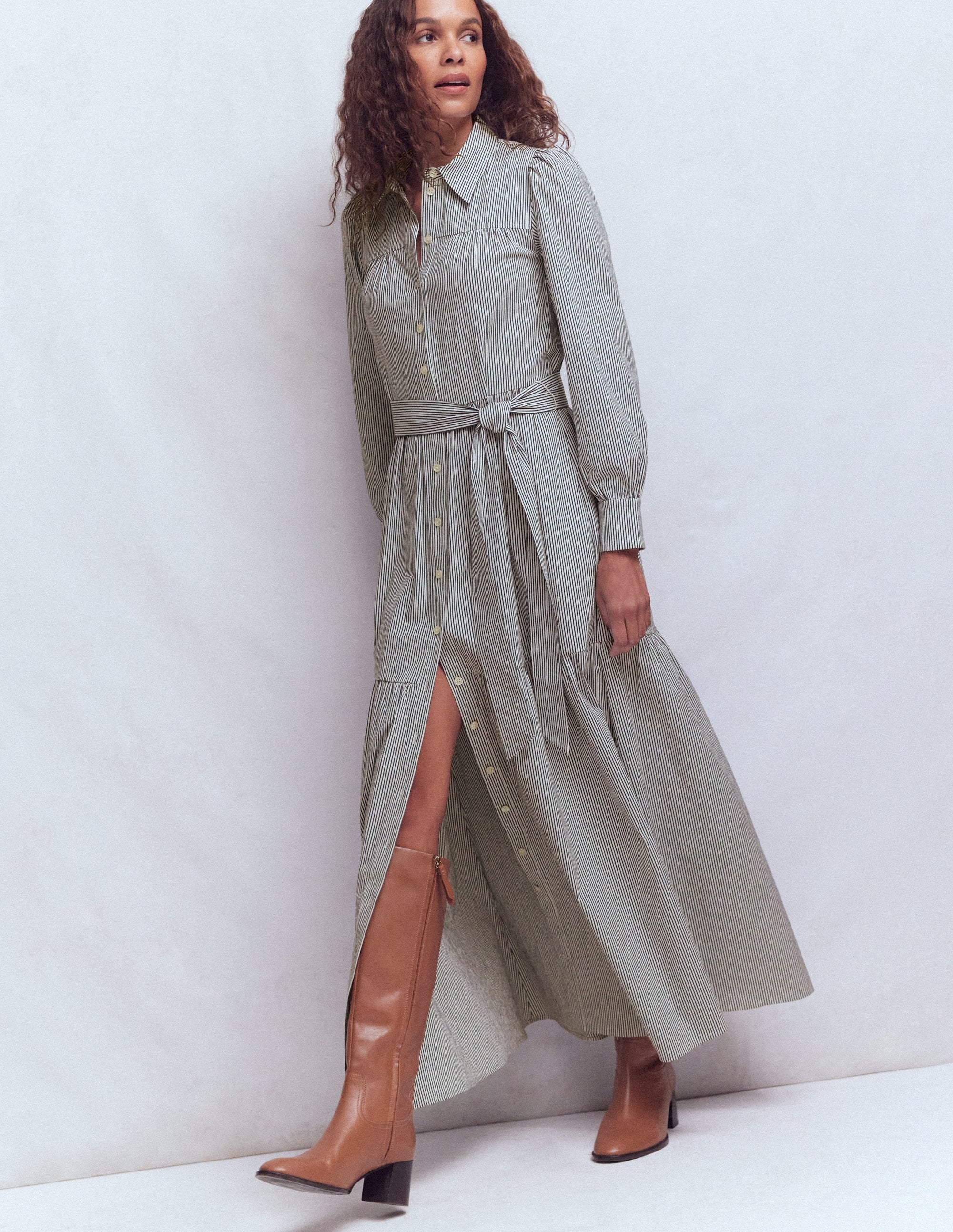 Ellie Cotton Maxi Shirt Dress-Texture Stripe - Image 4