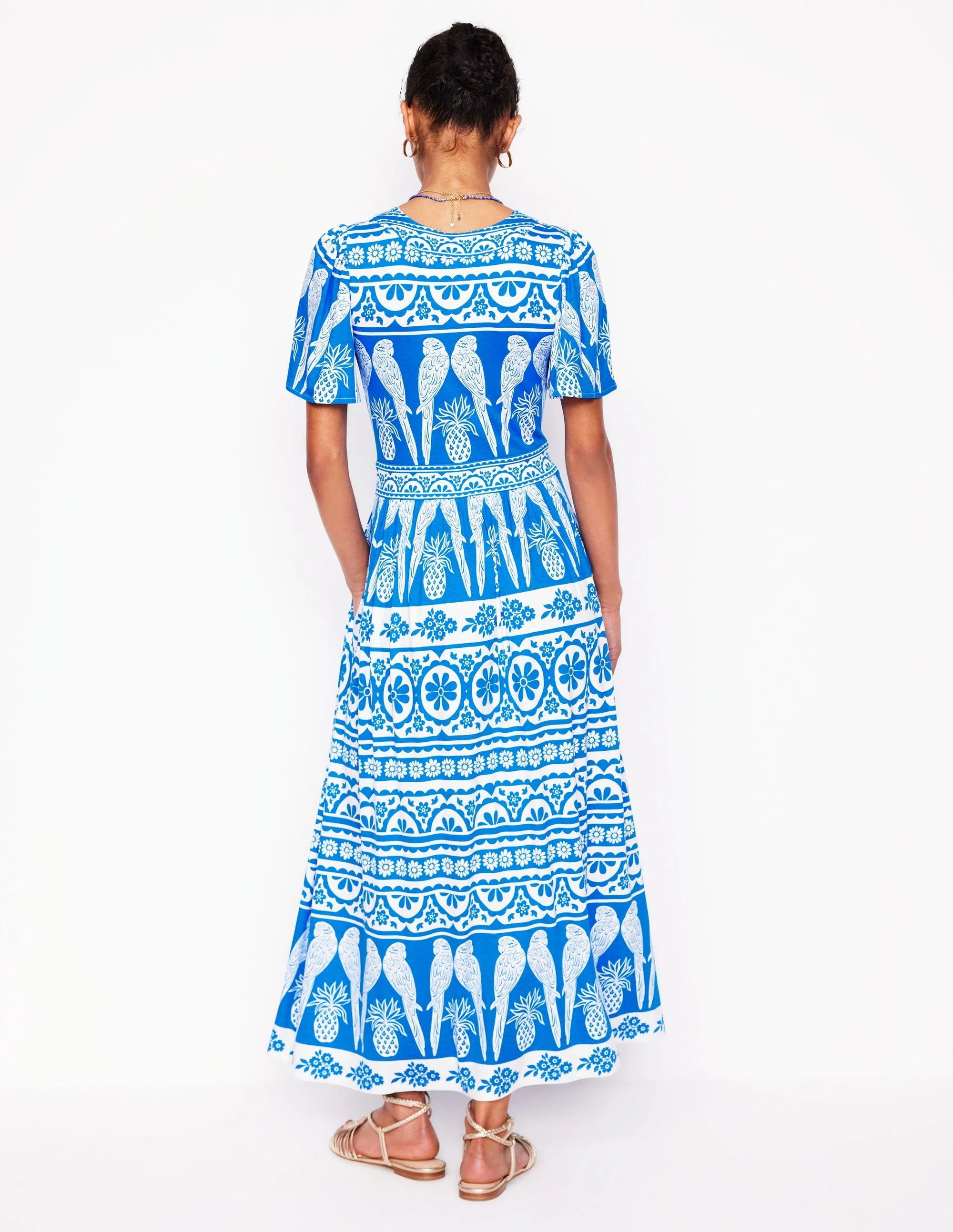 Ellie Flutter Maxi Tea Dress-Cerulean Blue, Ornate Tropics - Image 3