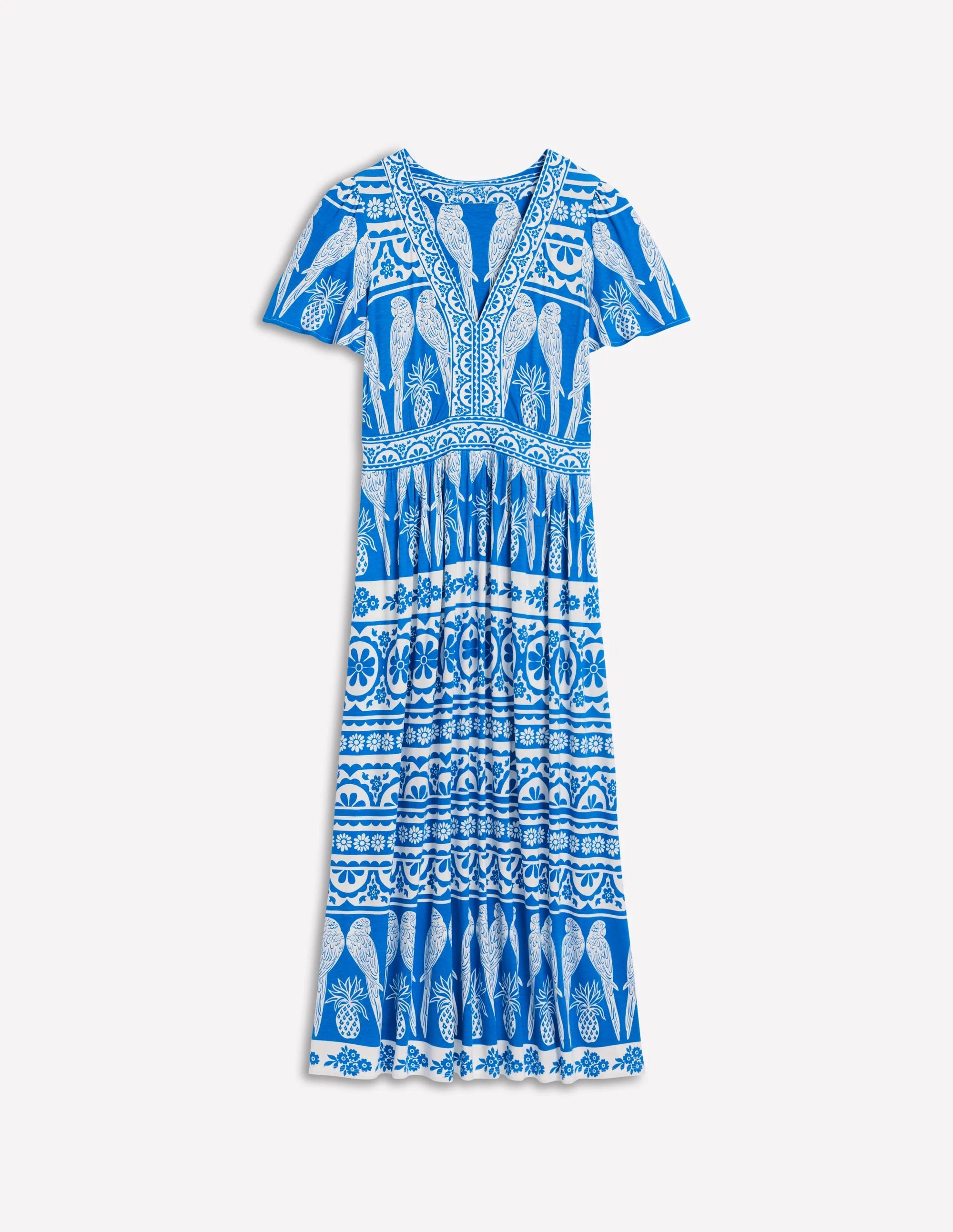 Ellie Flutter Maxi Tea Dress-Cerulean Blue, Ornate Tropics - Image 5