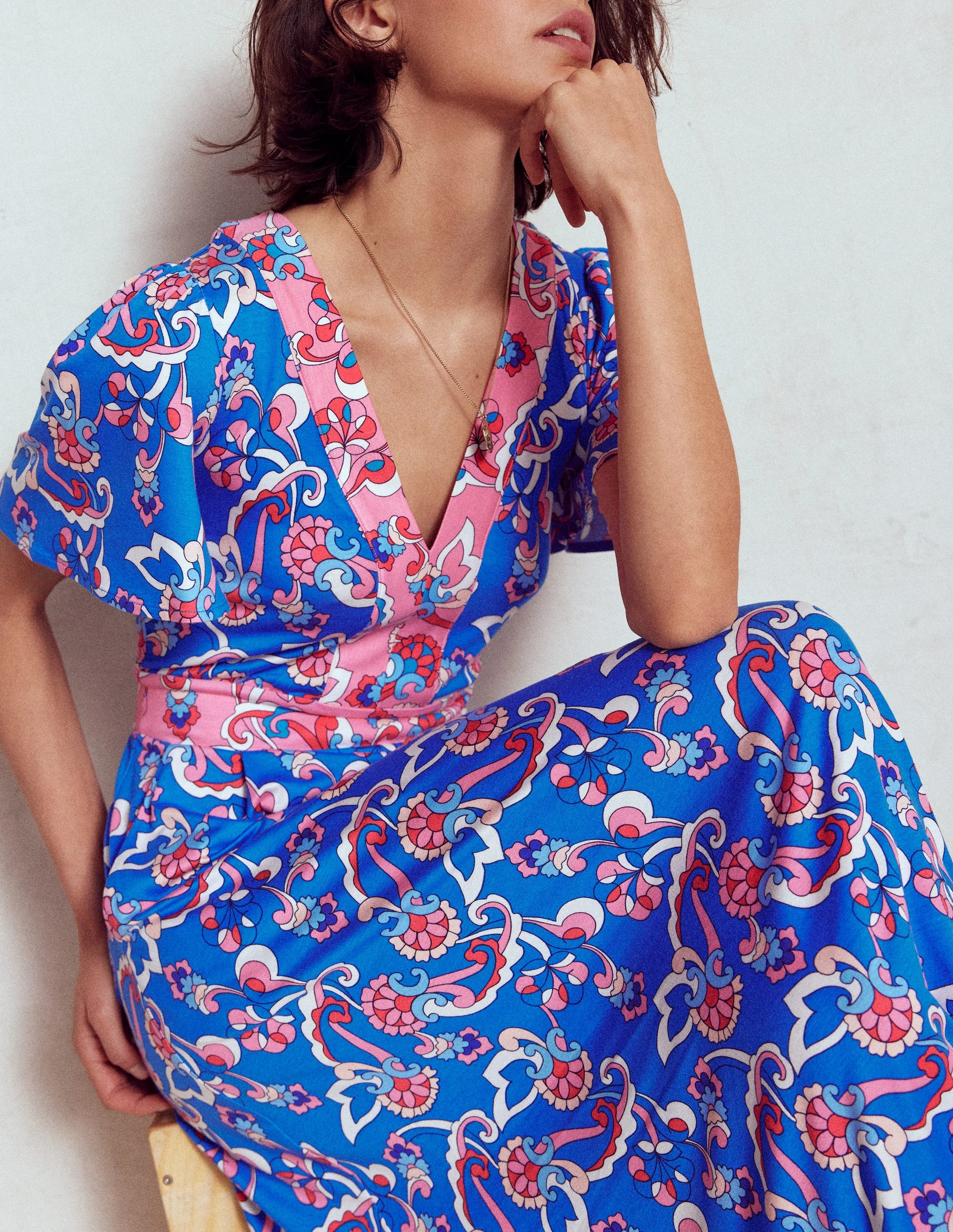 Ellie Flutter Maxi Tea Dress-Kingfisher Blue, Foliage Trail - Image 2
