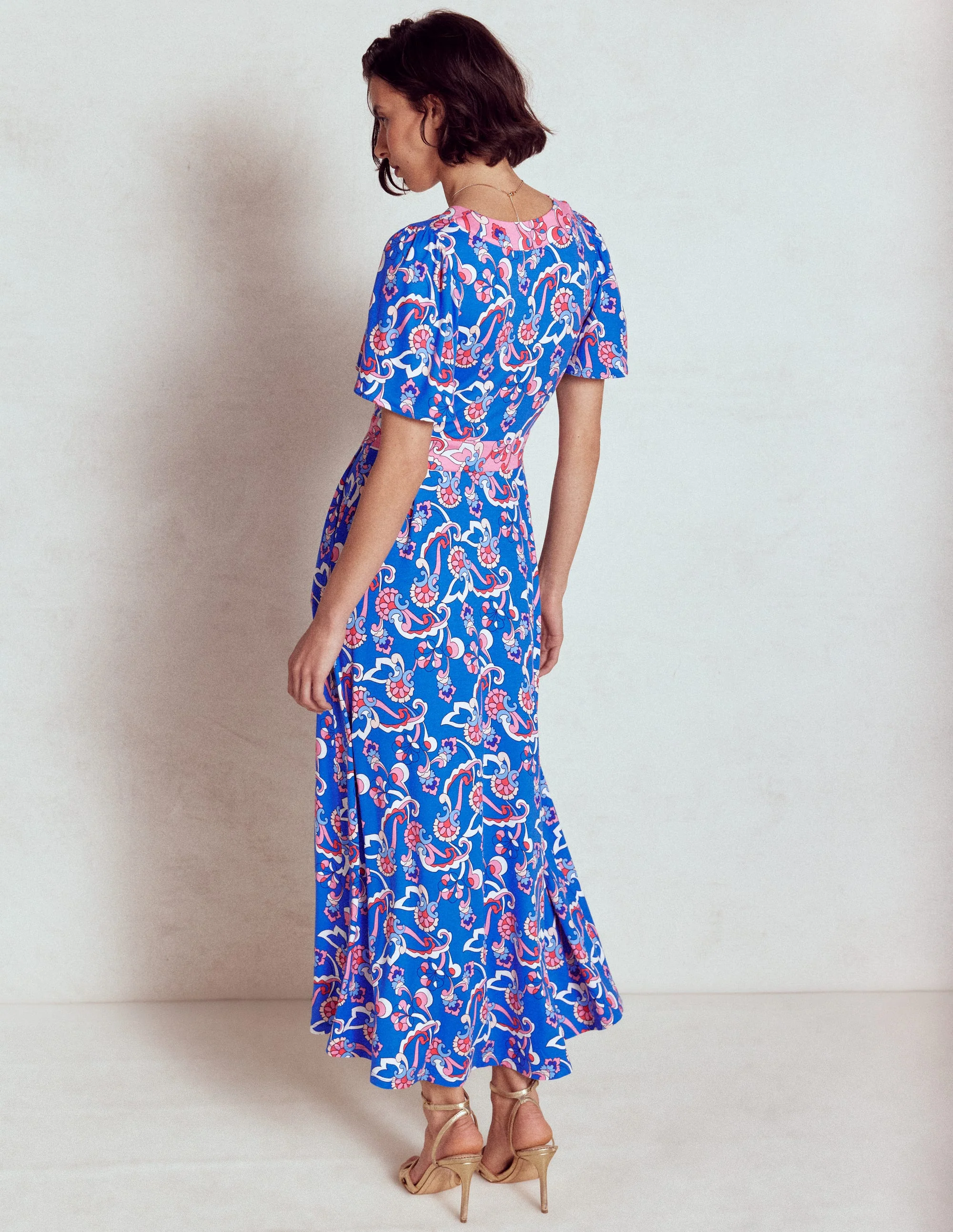 Ellie Flutter Maxi Tea Dress-Kingfisher Blue, Foliage Trail - Image 4