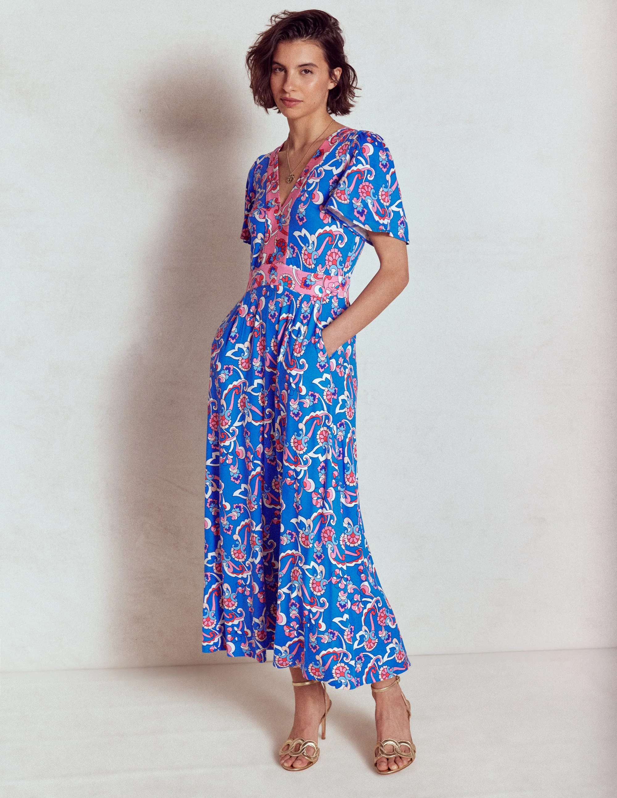 Ellie Flutter Maxi Tea Dress-Kingfisher Blue, Foliage Trail - Image 5