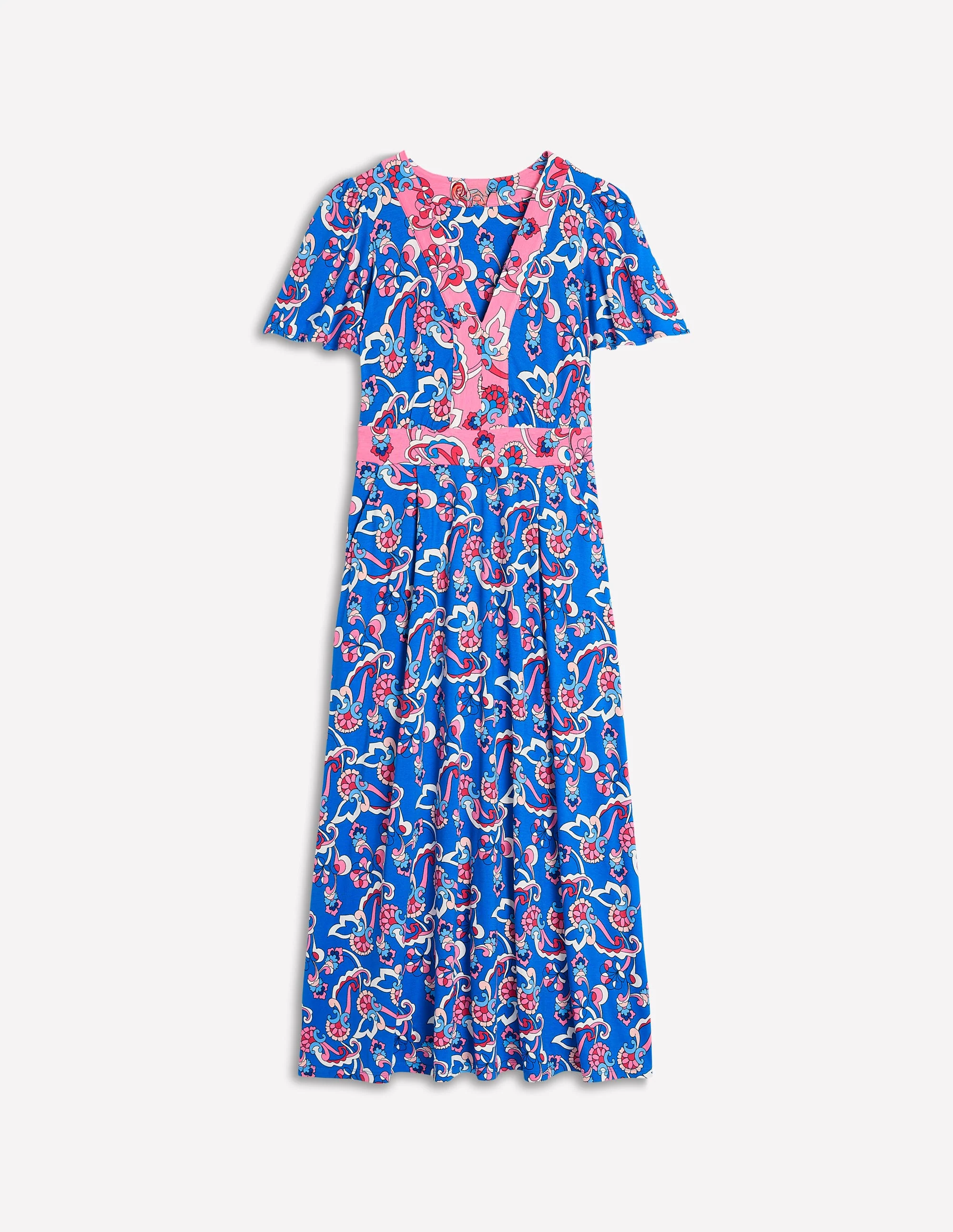 Ellie Flutter Maxi Tea Dress-Kingfisher Blue, Foliage Trail - Image 6